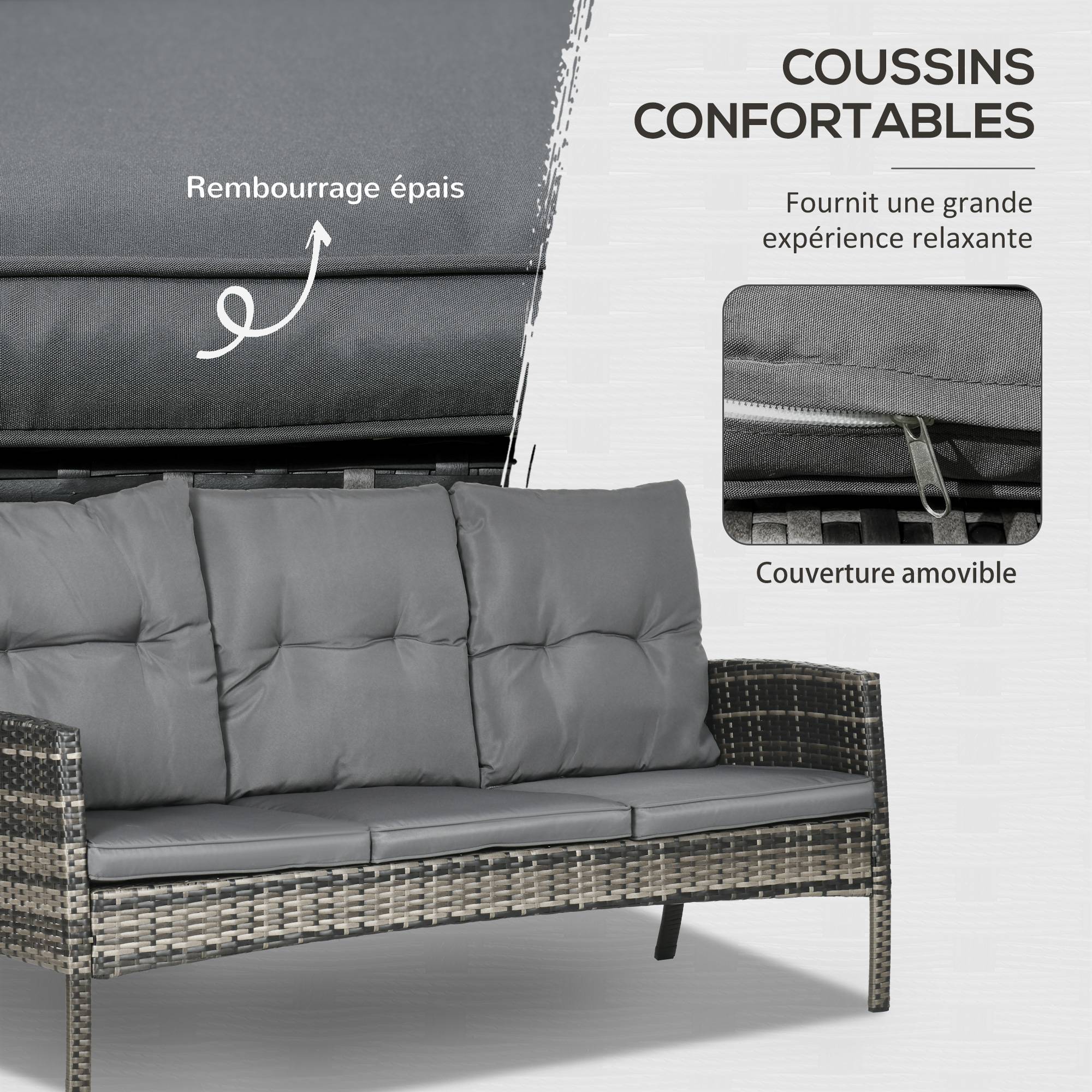 Outsunny - Salon de jardin 7 personnes 6 pièces coussins déperlants déhoussables inclus acier résine tressée grise - Outsunny - Image 4
