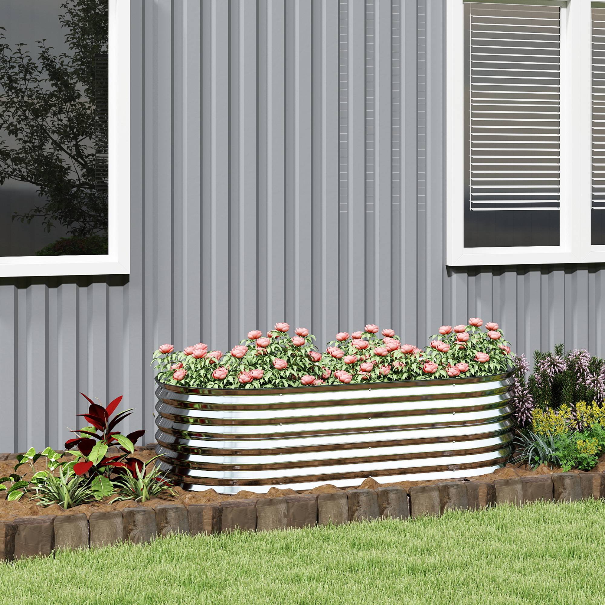 Carré potager modulaire acier galvanisé jardin 160x80x56cm gris - ComfortXL Outdoor Living - Image 4