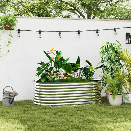 Carré potager modulaire acier galvanisé jardin 160x80x56cm gris - ComfortXL Outdoor Living - Image 3