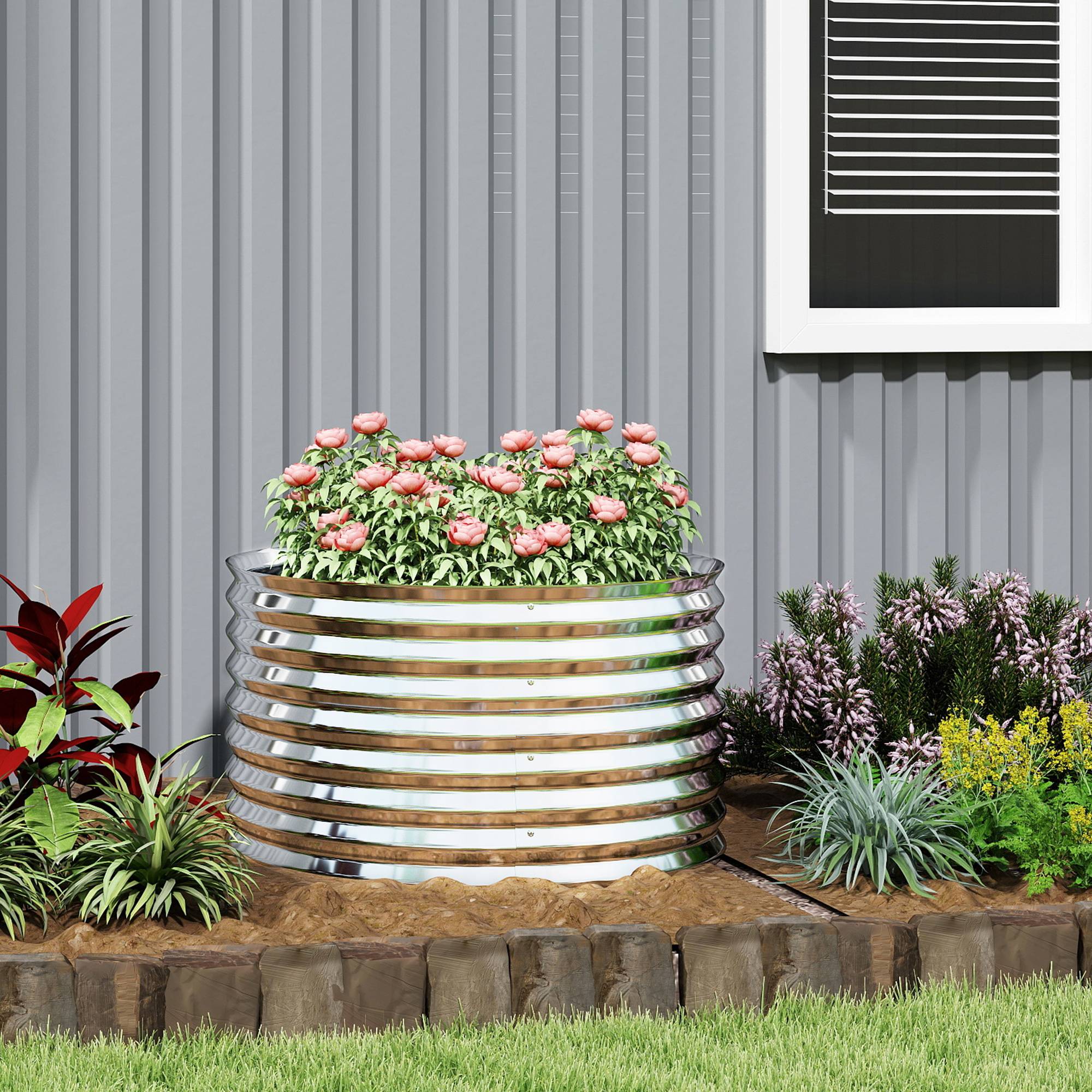 Carré potager modulaire acier galvanisé jardin 160x80x56cm gris - ComfortXL Outdoor Living - Image 10