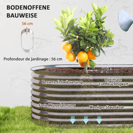 Carré potager modulaire acier galvanisé jardin 160x80x56cm gris - ComfortXL Outdoor Living - Image 9