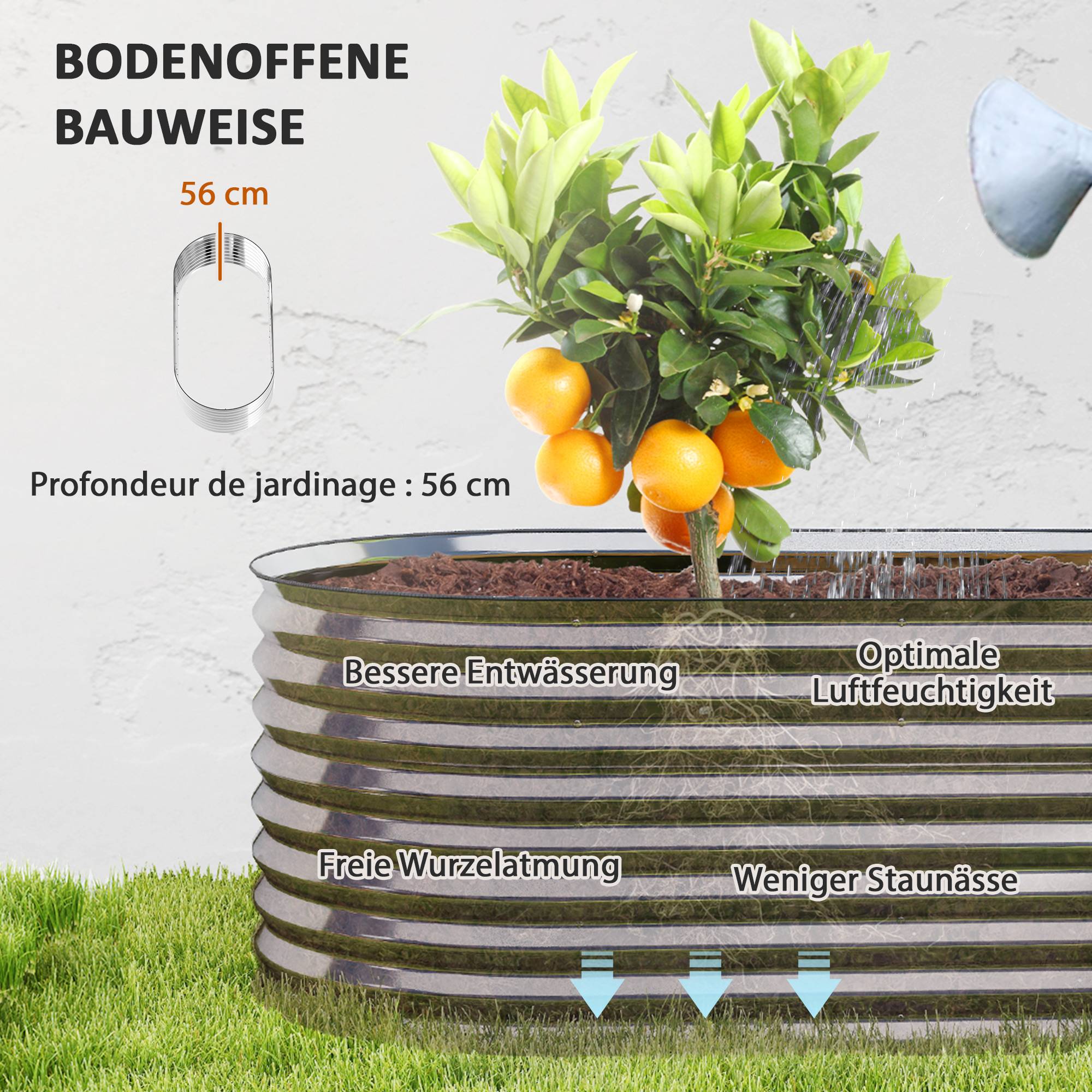 Carré potager modulaire acier galvanisé jardin 160x80x56cm gris - ComfortXL Outdoor Living - Image 9
