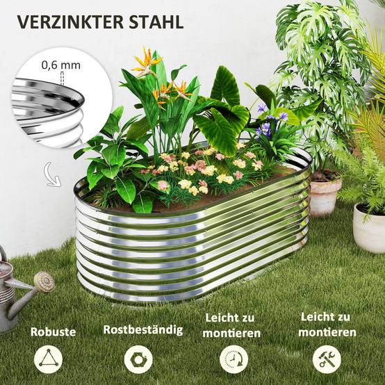 Carré potager modulaire acier galvanisé jardin 160x80x56cm gris - ComfortXL Outdoor Living - Image 7