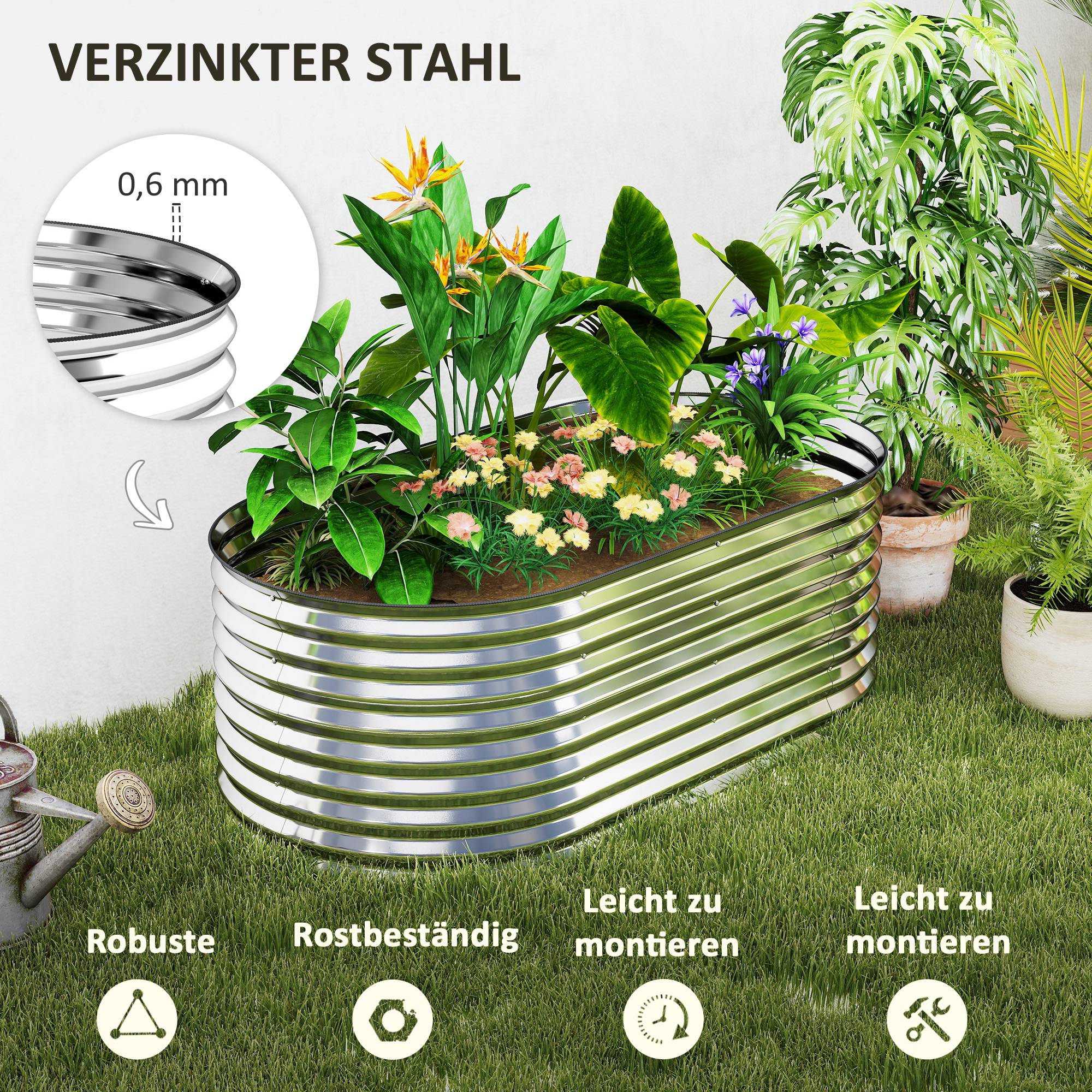Carré potager modulaire acier galvanisé jardin 160x80x56cm gris - ComfortXL Outdoor Living - Image 7