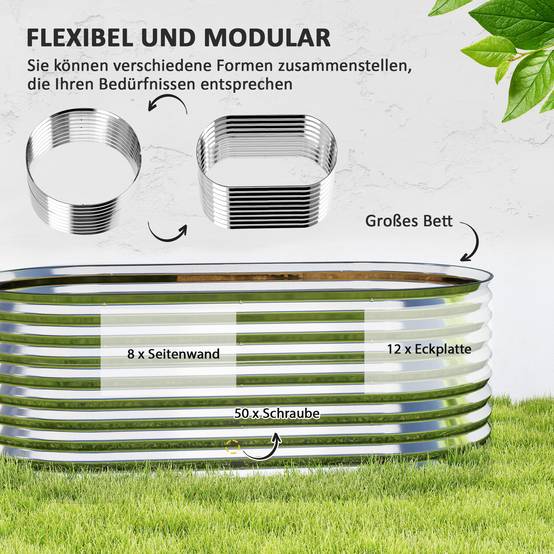 Carré potager modulaire acier galvanisé jardin 160x80x56cm gris - ComfortXL Outdoor Living - Image 6