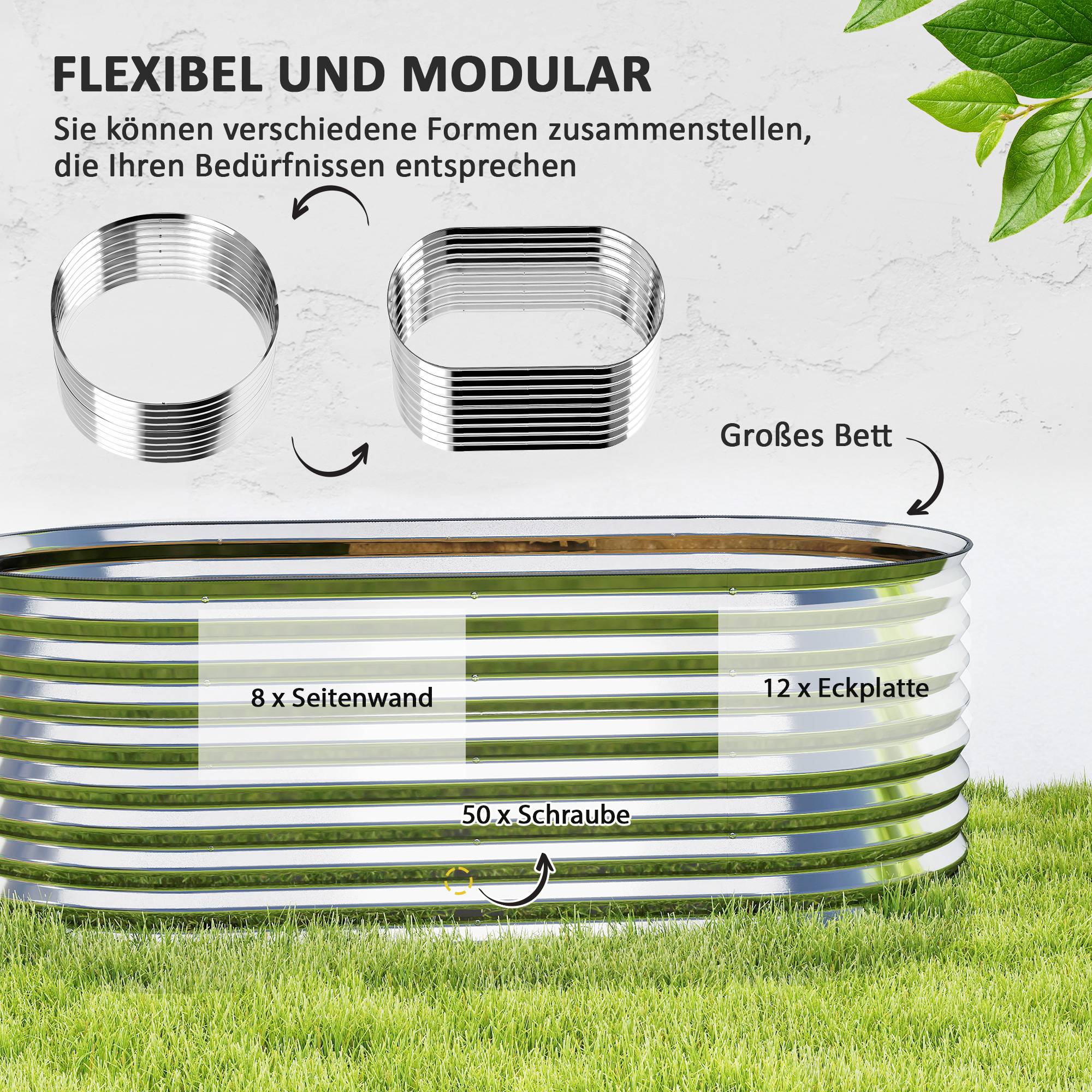 Carré potager modulaire acier galvanisé jardin 160x80x56cm gris - ComfortXL Outdoor Living - Image 6