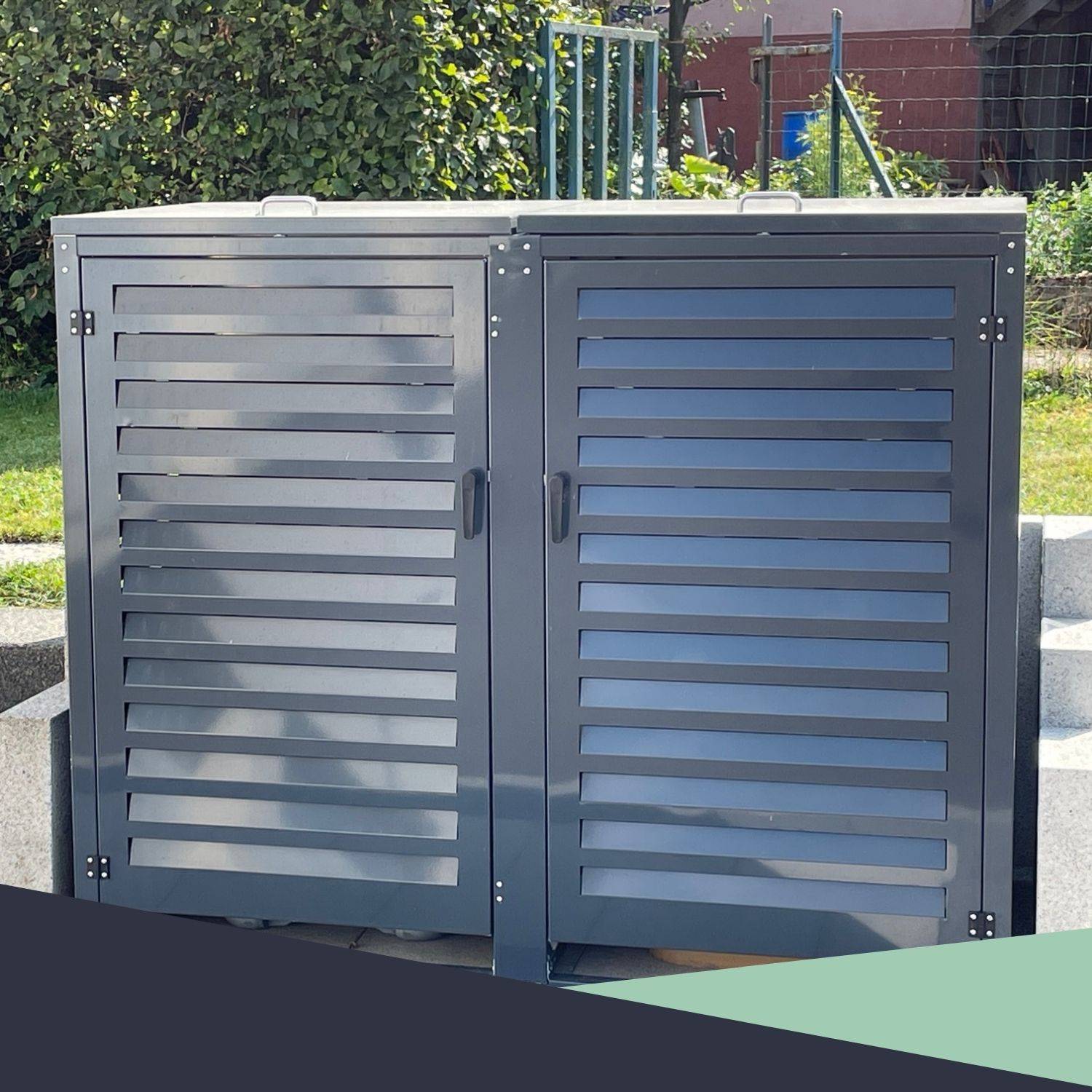 Cache-poubelle extérieur 2x360L en aluminium thermolaqué gris anthracite – Atole - Image 6