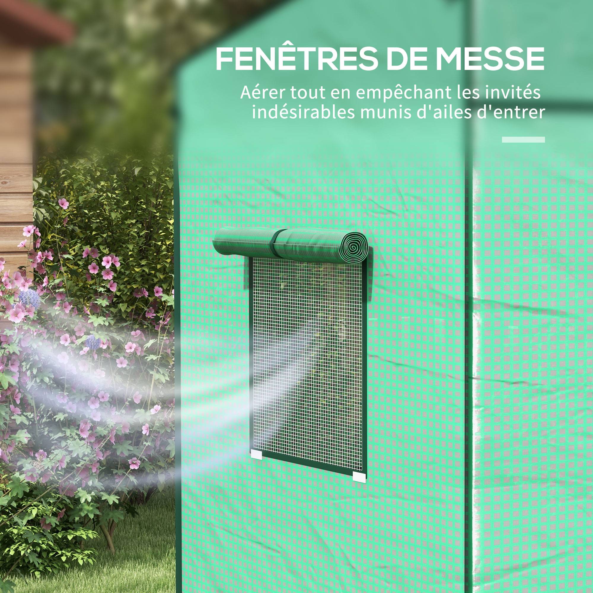 Sans Marque - Serre de jardin murale adossée avec 1 porte enroulable, bâche PE renforcée, 2 fenêtres, dim. 196L x 77l x 197/178H cm - Image 8