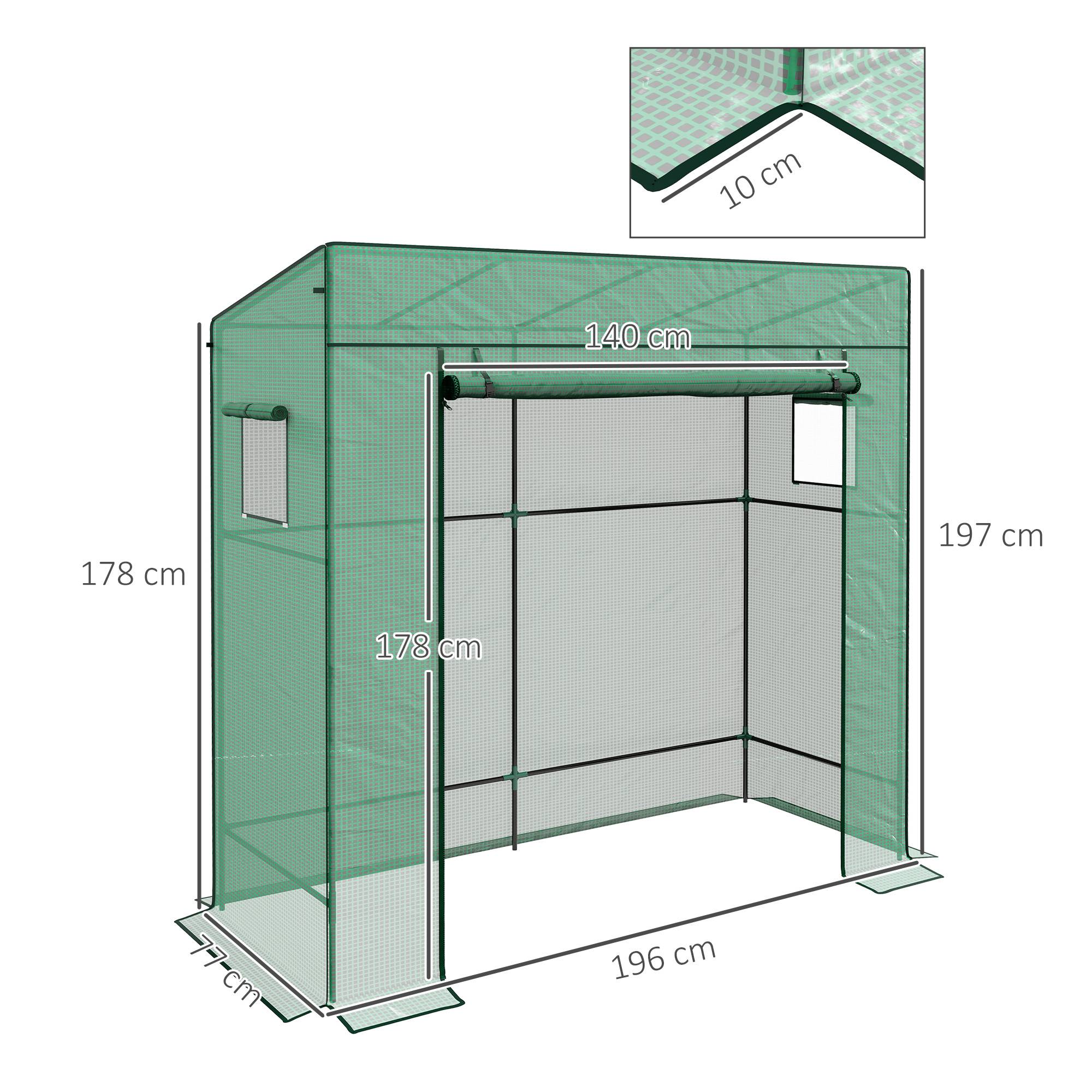Sans Marque - Serre de jardin murale adossée avec 1 porte enroulable, bâche PE renforcée, 2 fenêtres, dim. 196L x 77l x 197/178H cm - Image 5