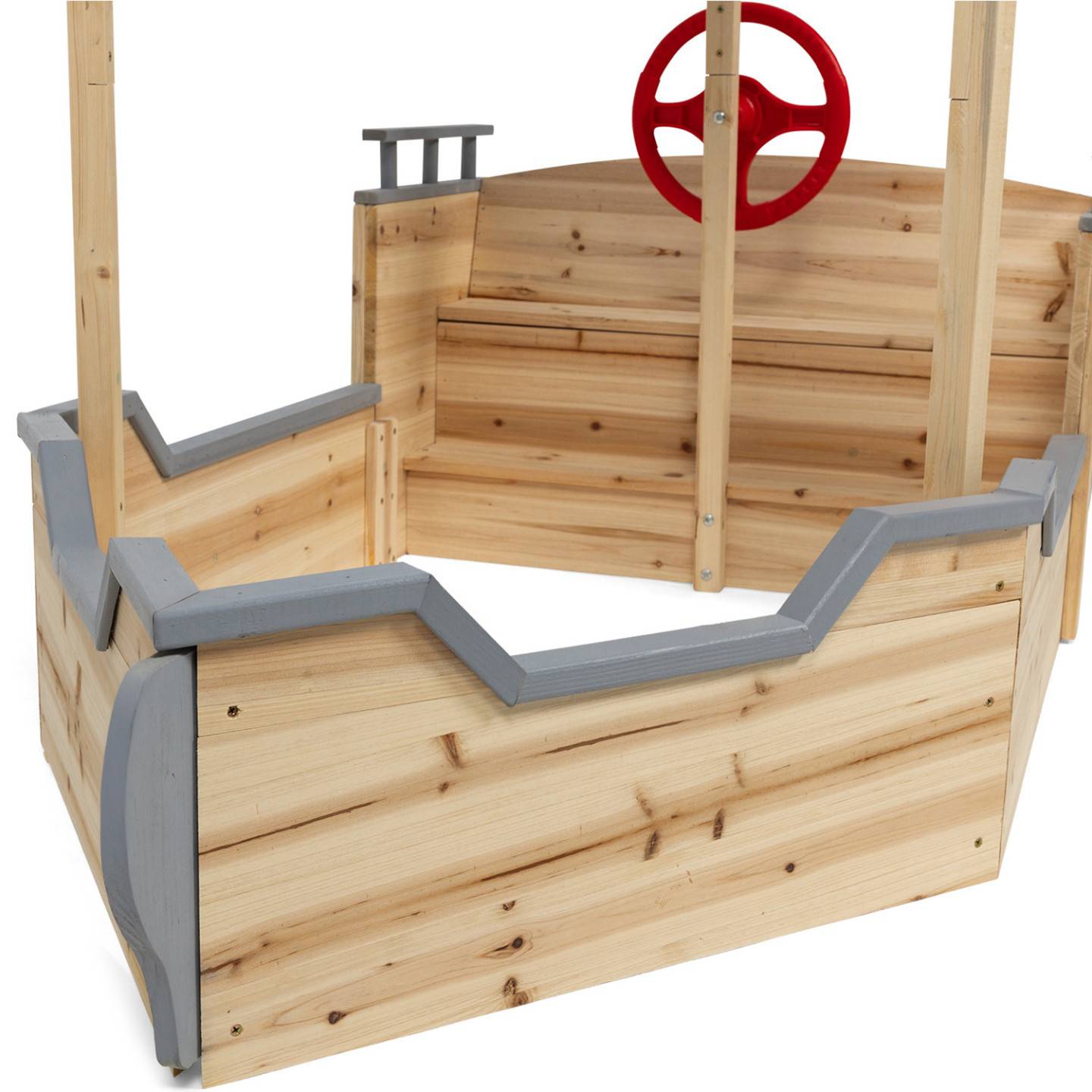 Bac à sable WORLD bois bateau de pirate avec banc coffre et toit gris - Image 7