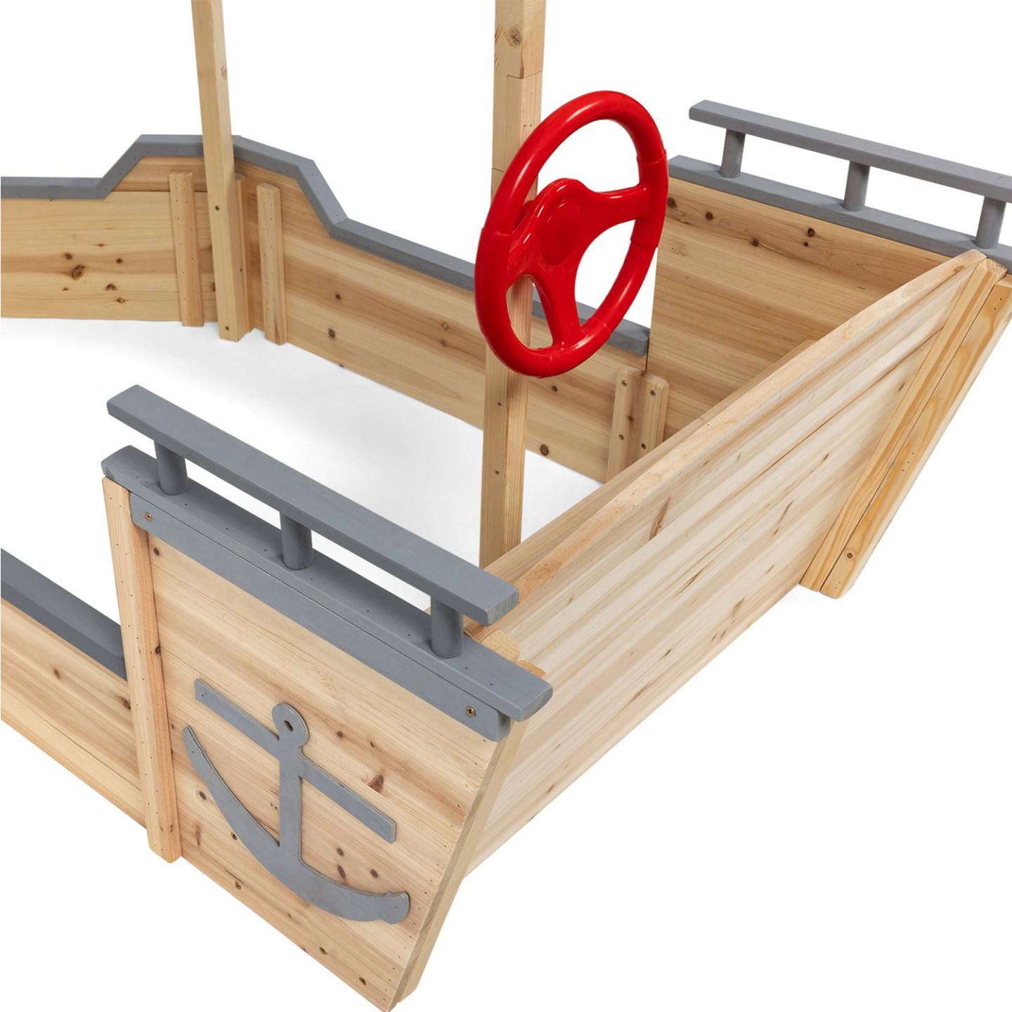 Bac à sable WORLD bois bateau de pirate avec banc coffre et toit gris - Image 5