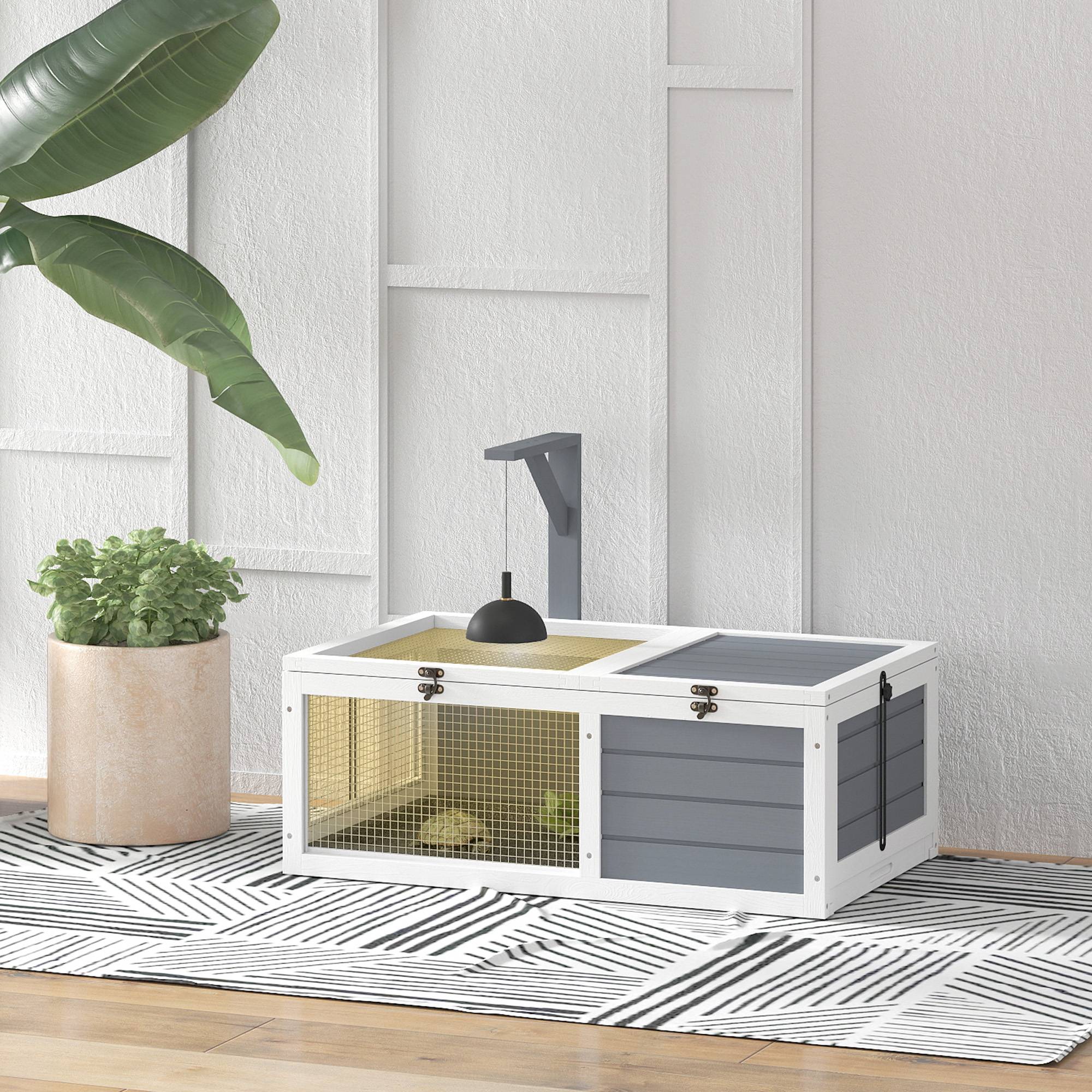 Sans Marque - Maison enclos cage pour petit animal tortue avec 2 espaces support de lampe 81 x 48 x 31,5 cm gris - Image 4