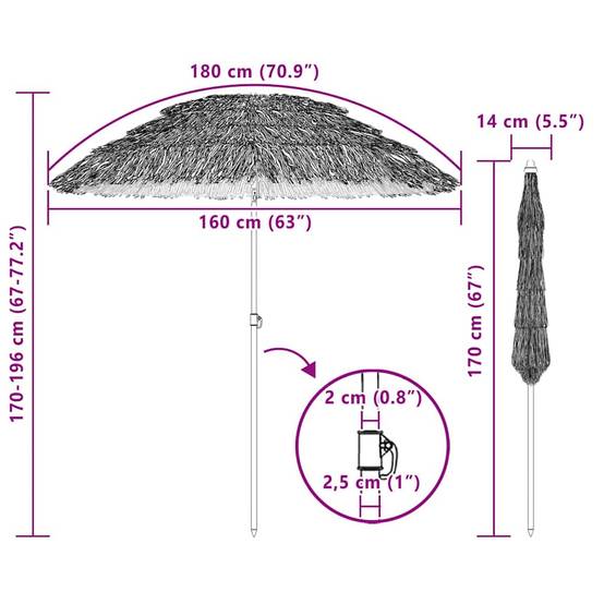 Parasol de jardin naturel polypropylène polyester 160 x 160 x 196 cm - PANGIVO - Image 7
