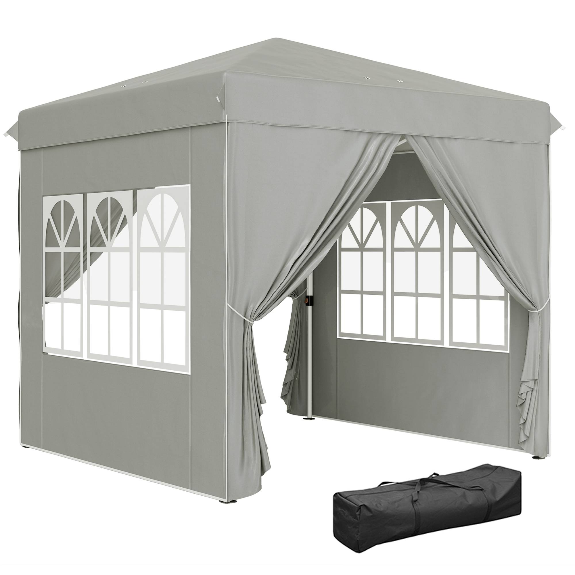Tente pliante pop-up 2,5 x 2,5 m avec 3 niveaux de hauteur réglables, 4 côtés, fenêtres et sac de transport, imperméable UPF50+, grise - Image 1