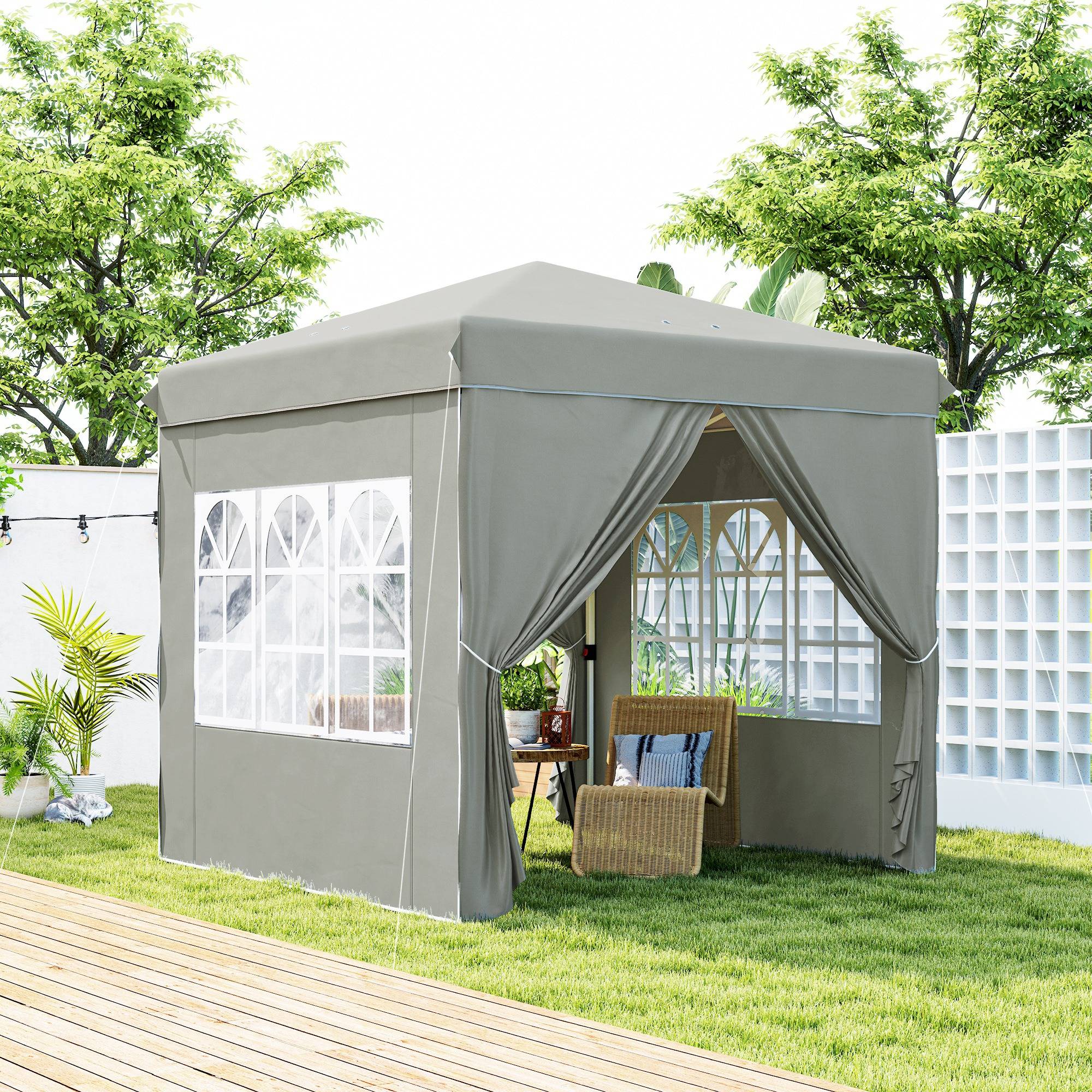 Tente pliante pop-up 2,5 x 2,5 m avec 3 niveaux de hauteur réglables, 4 côtés, fenêtres et sac de transport, imperméable UPF50+, grise - Image 3