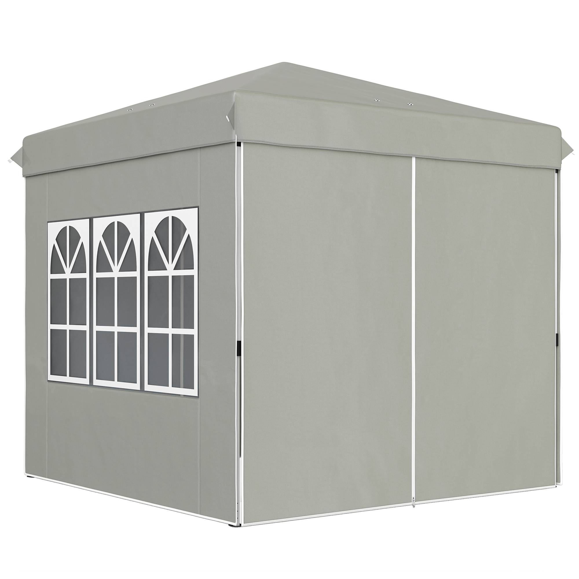 Tente pliante pop-up 2,5 x 2,5 m avec 3 niveaux de hauteur réglables, 4 côtés, fenêtres et sac de transport, imperméable UPF50+, grise - Image 2