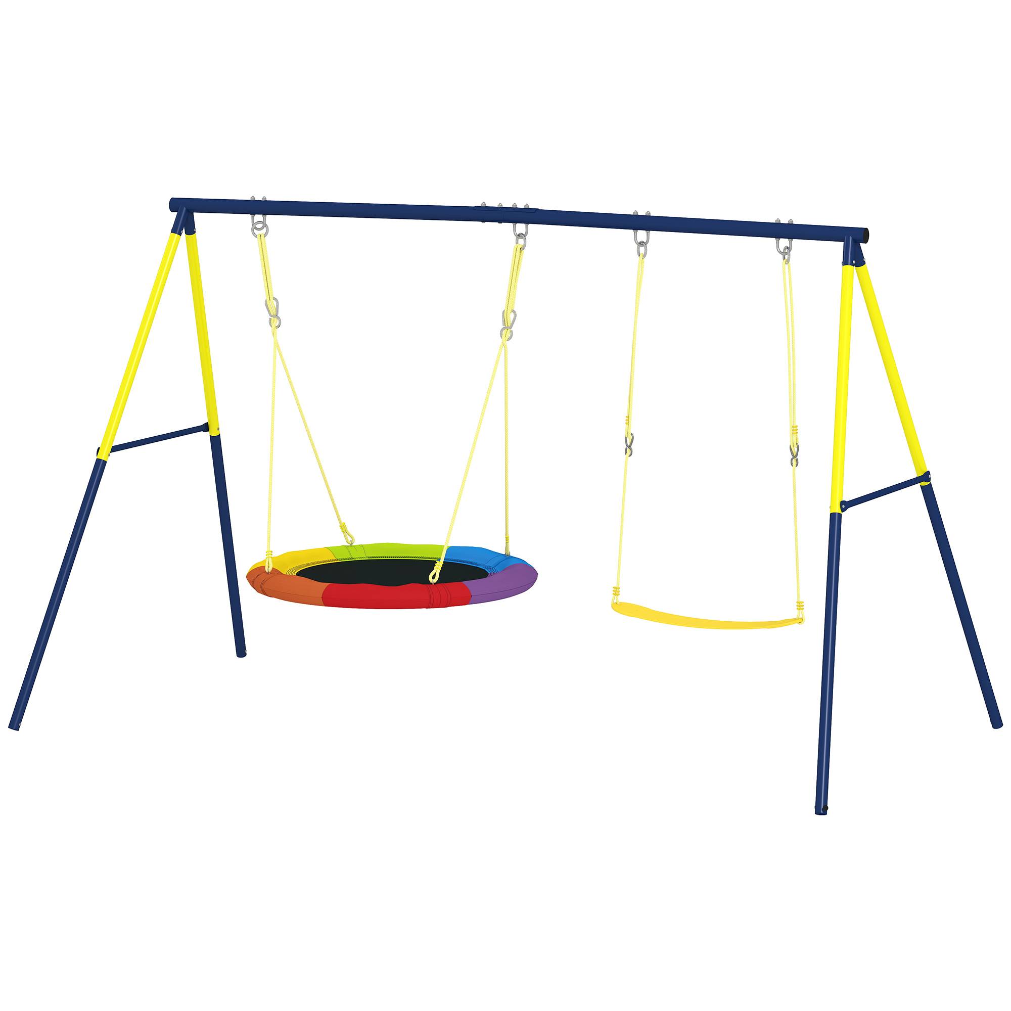 Balançoire multicolore structure acier cordes réglables charge 150kg pour 3 enfants 3–8 ans - Image 2