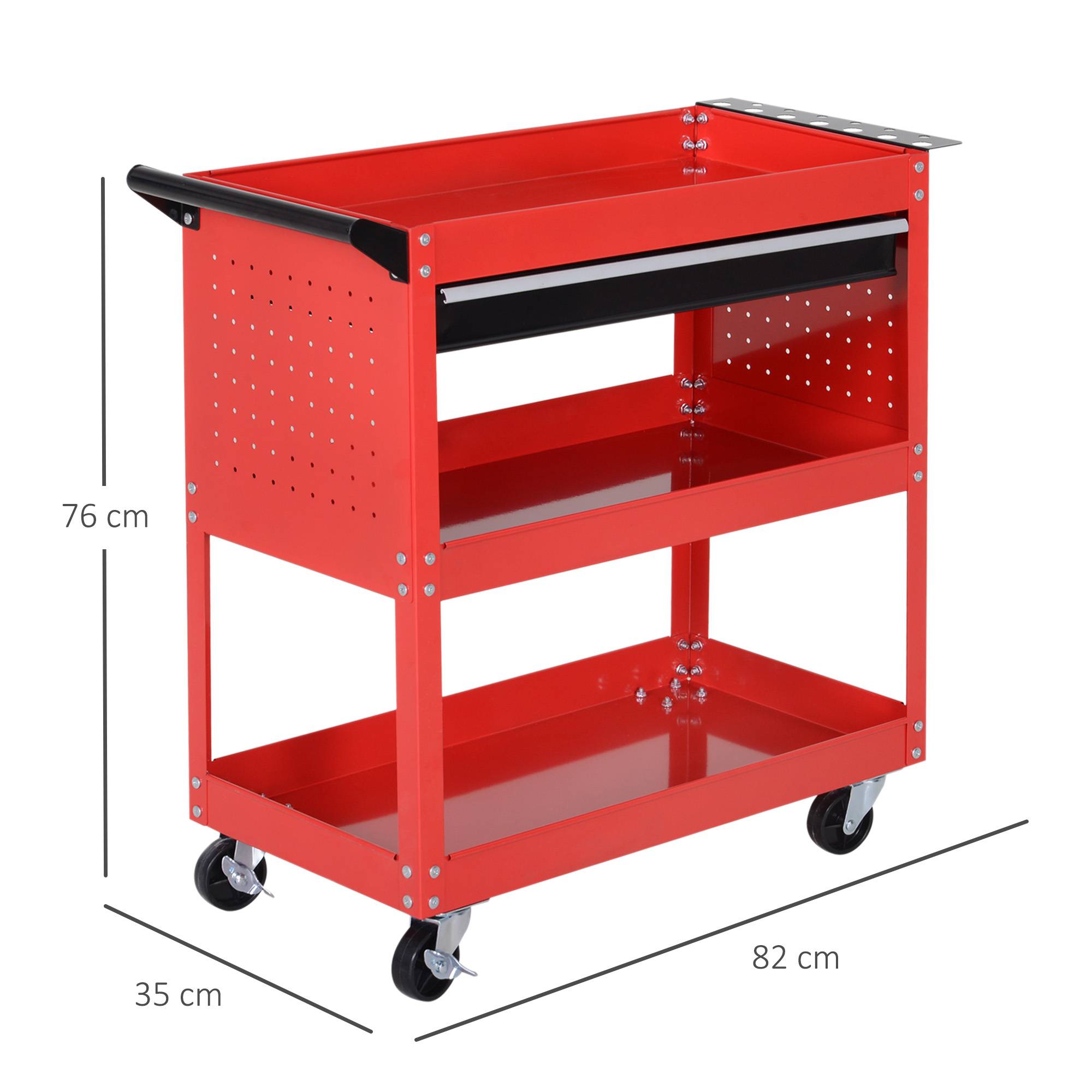 Sans Marque - Valise à outils chariot à outils boîte à outils, 3 niveaux, 4 roulettes, 82 cm x 35 cm x 76 cm, rouge - Image 5
