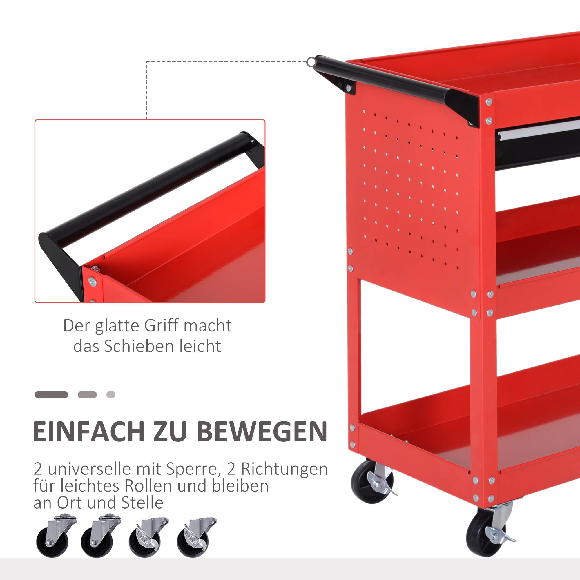 Sans Marque - Valise à outils chariot à outils boîte à outils, 3 niveaux, 4 roulettes, 82 cm x 35 cm x 76 cm, rouge - Image 6