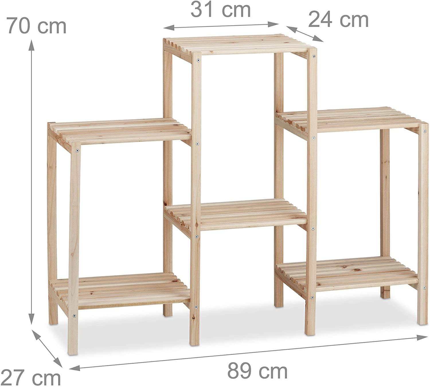 Étagère pour plantes en bois support pot de fleurs en escalier décoration nature - Image 1