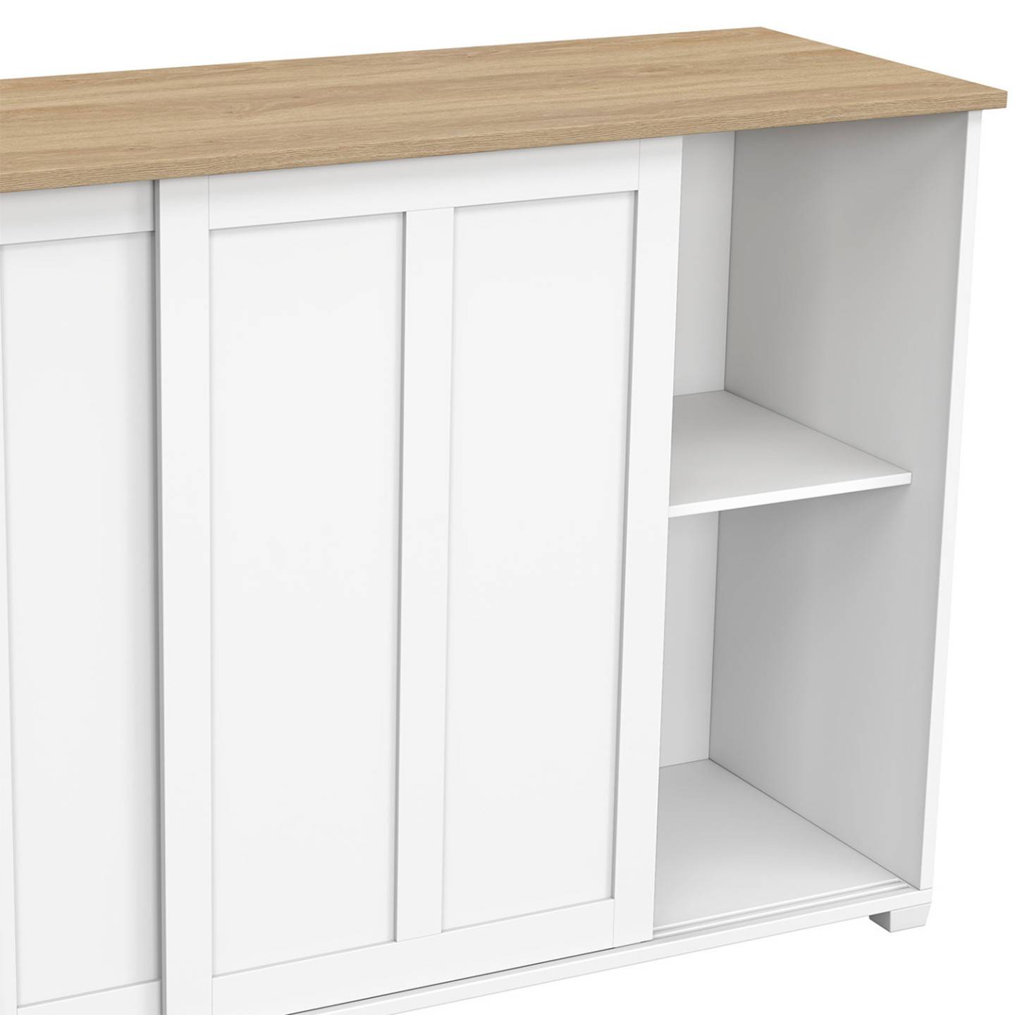 Buffet 100 cm JANGO 2 portes coulissantes blanc et plateau bois - Image 6