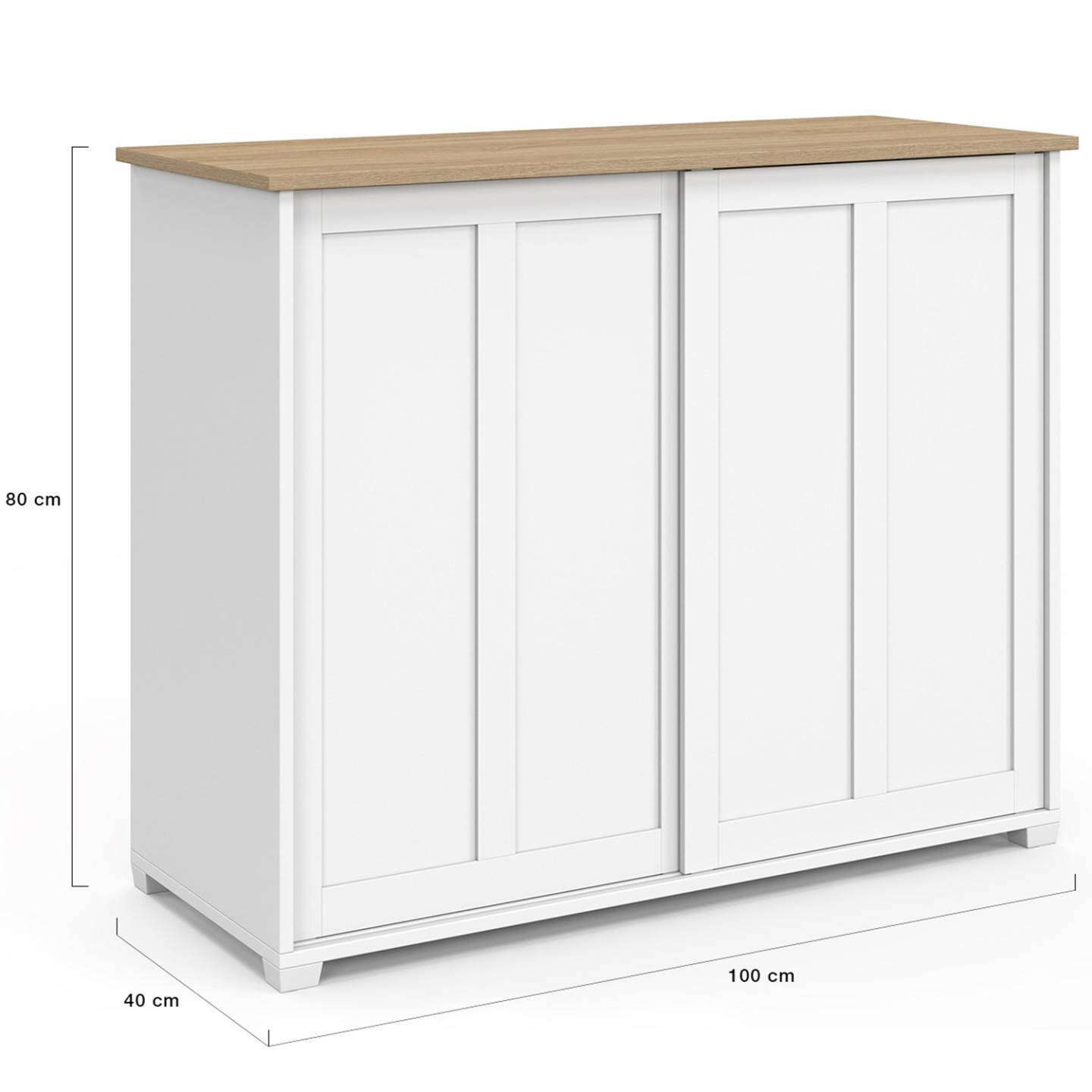 Buffet 100 cm JANGO 2 portes coulissantes blanc et plateau bois - Image 5