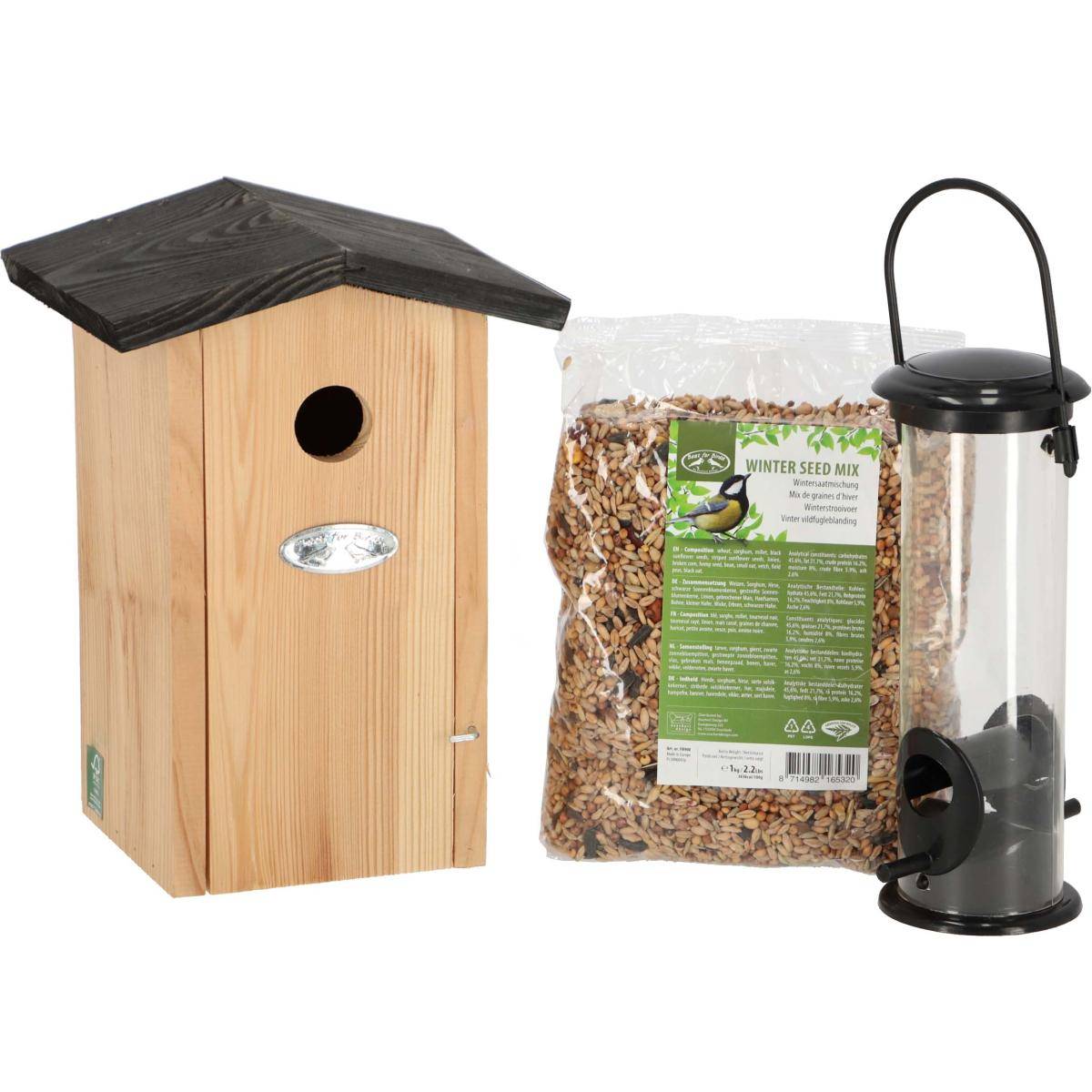 Esschert Design - Set abri mangeoire et graines oiseaux Pour mésanges bleues - Image 1
