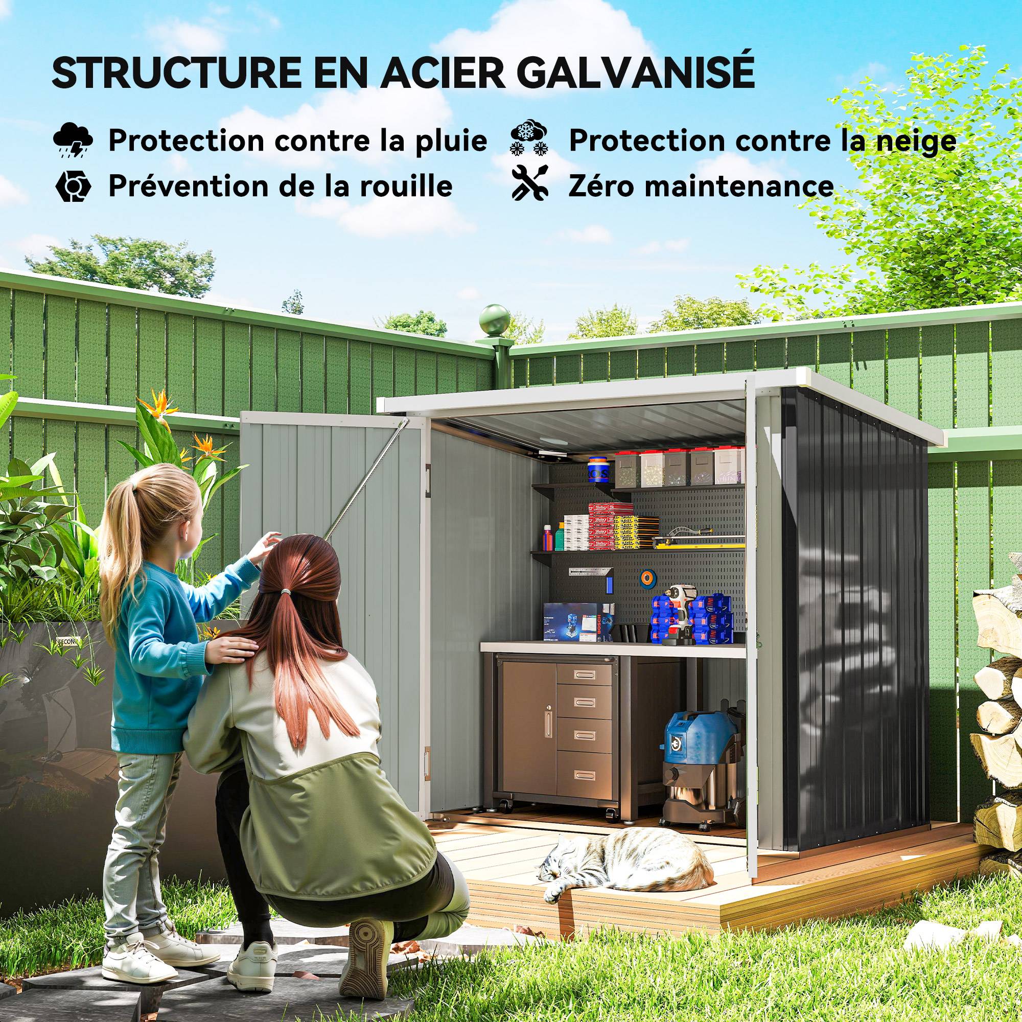 Abri de jardin en acier pour extérieur rangement outils sécurisé 147x86x134cm noir - ComfortXL Outdoor Living - Image 6