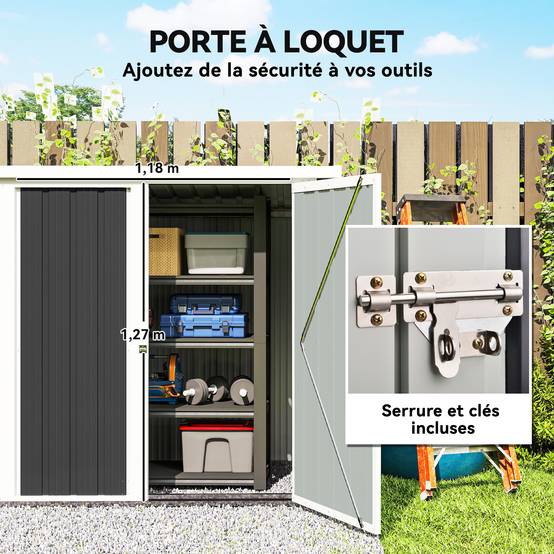 Abri de jardin en acier pour extérieur rangement outils sécurisé 147x86x134cm noir - ComfortXL Outdoor Living - Image 7
