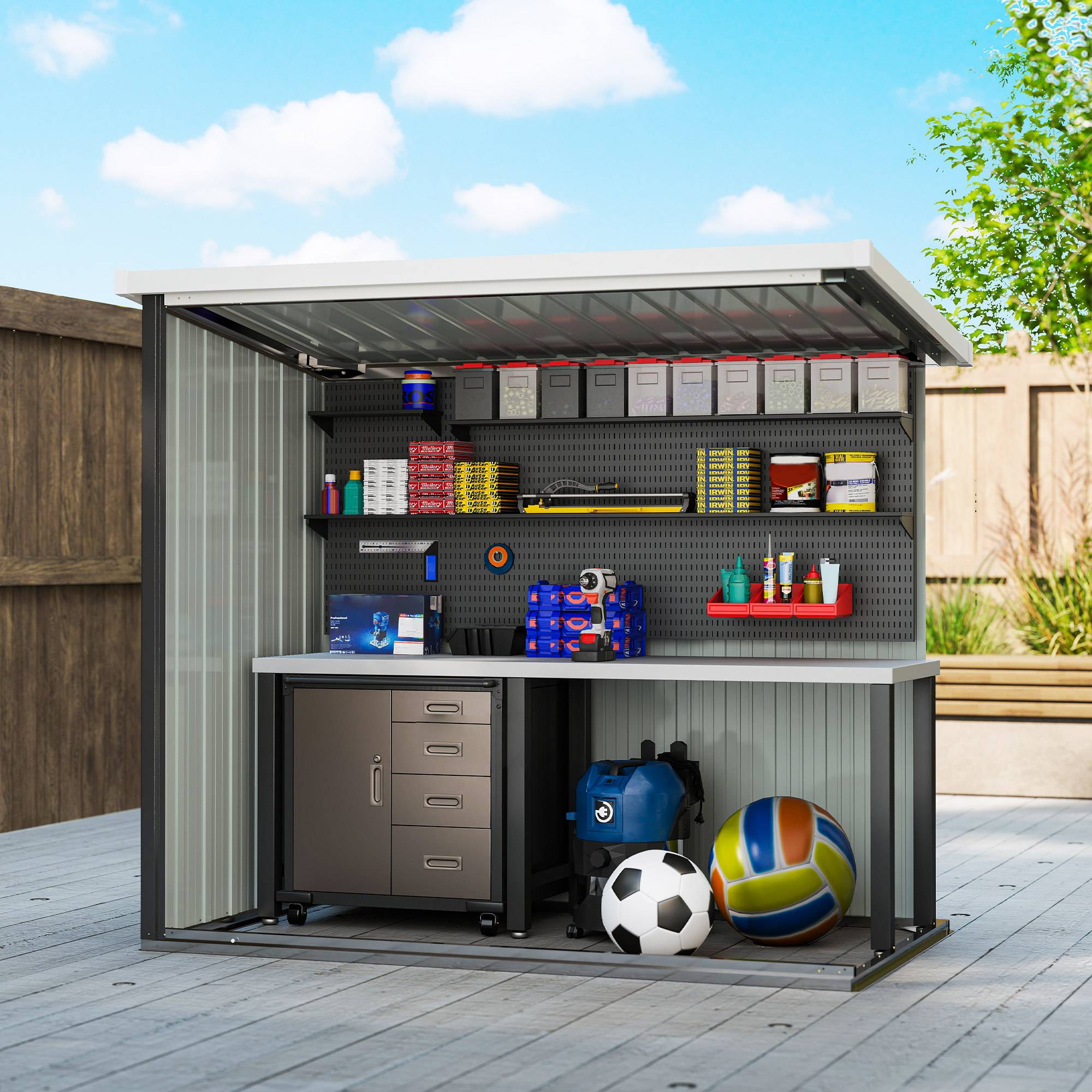 Abri de jardin en acier pour extérieur rangement outils sécurisé 147x86x134cm noir - ComfortXL Outdoor Living - Image 9
