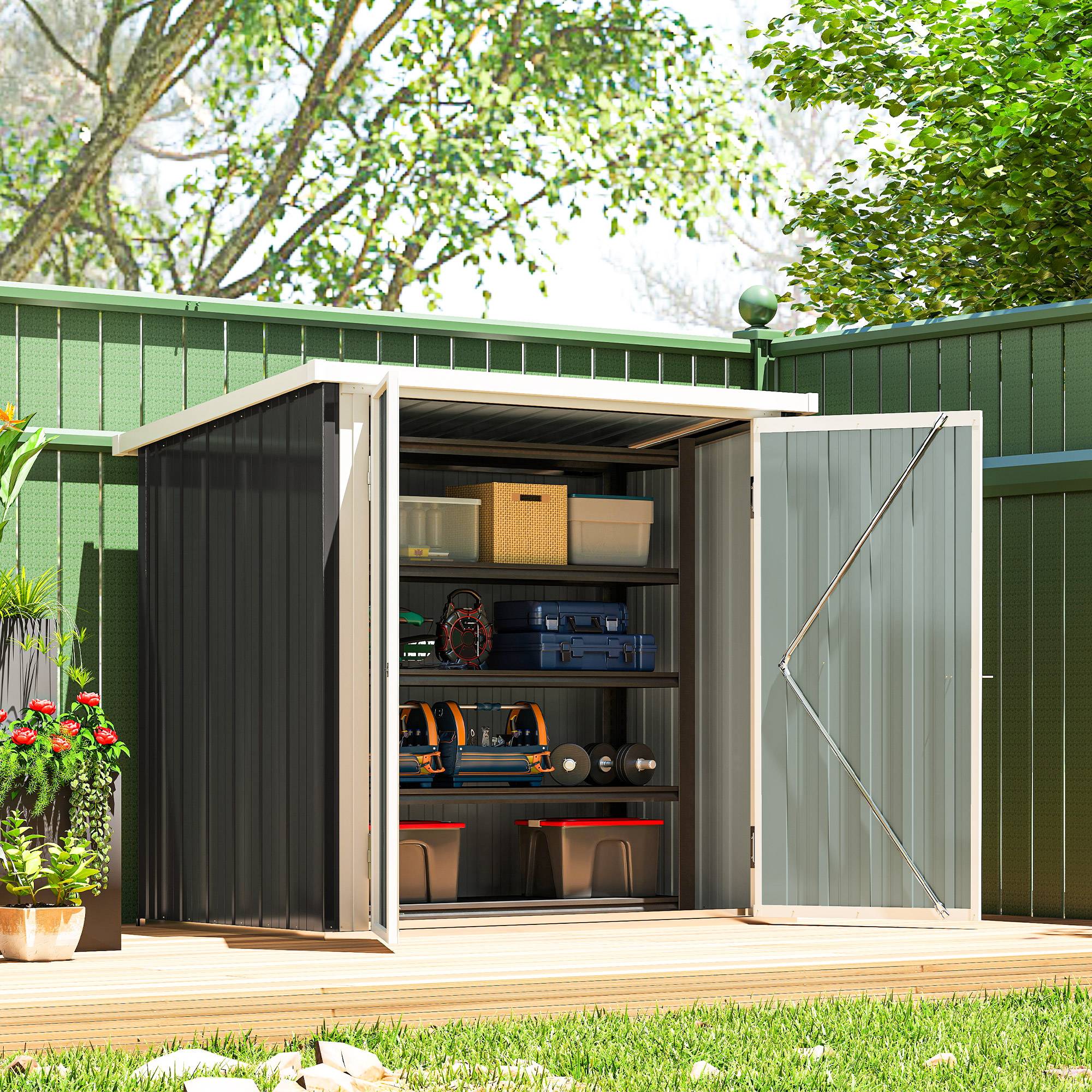 Abri de jardin en acier pour extérieur rangement outils sécurisé 147x86x134cm noir - ComfortXL Outdoor Living - Image 4