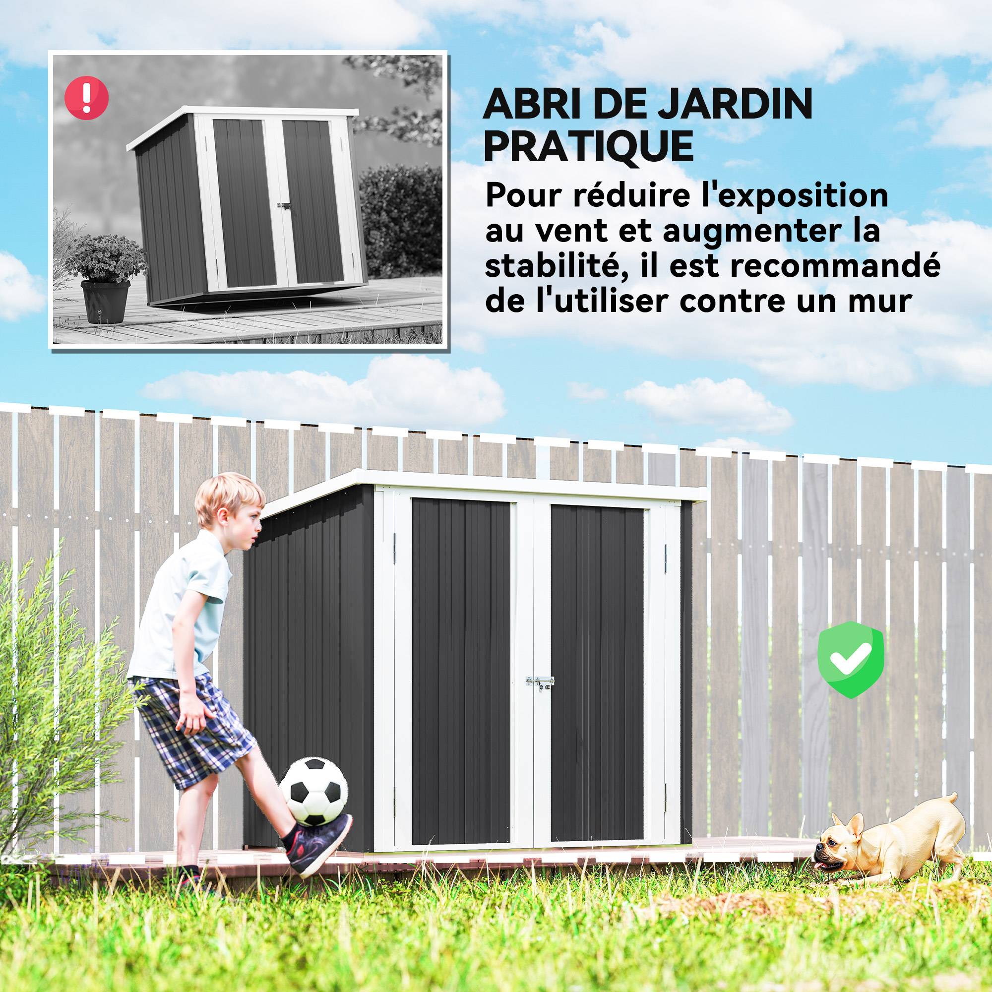 Abri de jardin en acier pour extérieur rangement outils sécurisé 147x86x134cm noir - ComfortXL Outdoor Living - Image 8