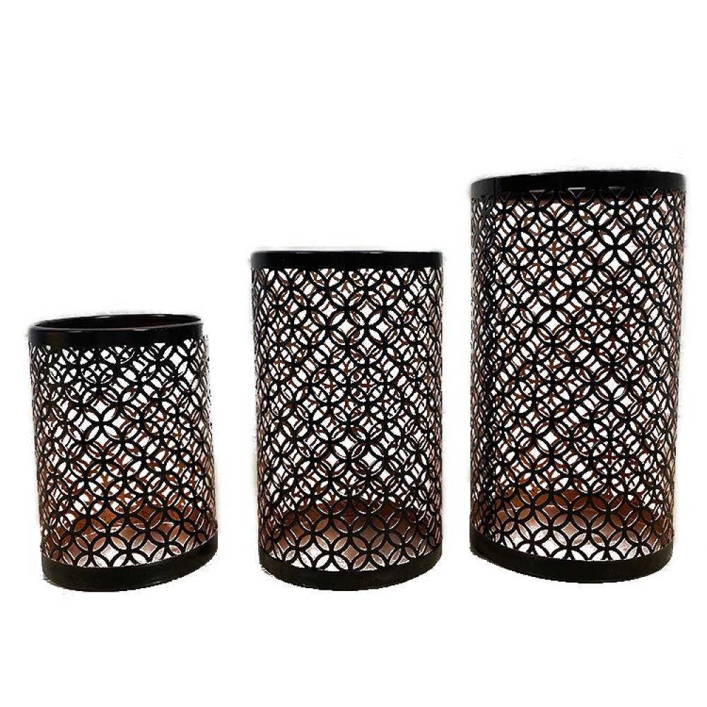 Bougeoir Photophore Noir - Lot de 3 Lanterne Métal Porte Bougie Pilier Orientale Marocaine Design Decoration pour Maison Salle Interieur Deco-Lytech - Image 1