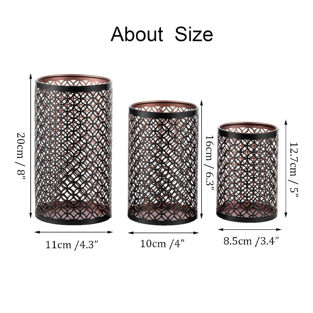 Bougeoir Photophore Noir - Lot de 3 Lanterne Métal Porte Bougie Pilier Orientale Marocaine Design Decoration pour Maison Salle Interieur Deco-Lytech - Image 5