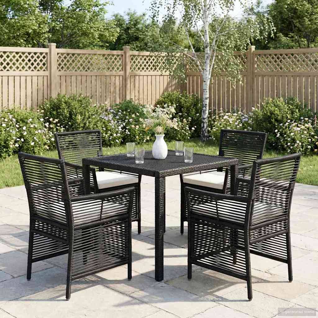 Lot de 4 chaises de jardin polyrotin noir et crème 61 x 58 x 83 cm - PANGIVO
