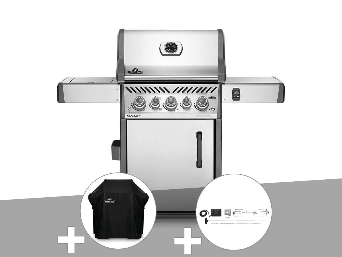 Napoleon - Barbecue à gaz Rogue SE 425 inox 3 brûleurs + Housse de protection + Rôtissoire - Napoleon