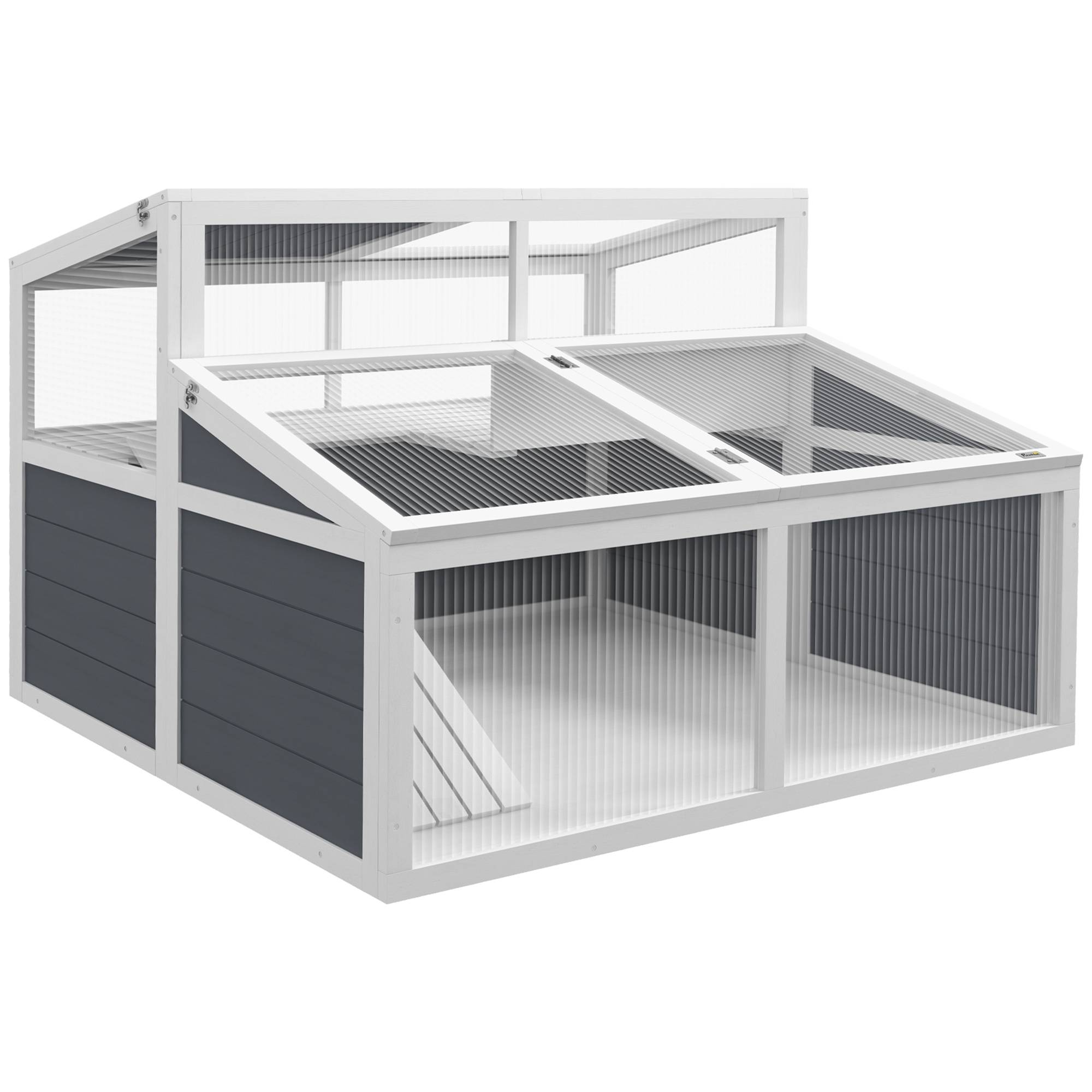 Maison enclos cage pour petit animal tortue avec 2 espaces toit en polycarbonate 3 portes rampe 115 x 115 x 82 cm gris - Image 2