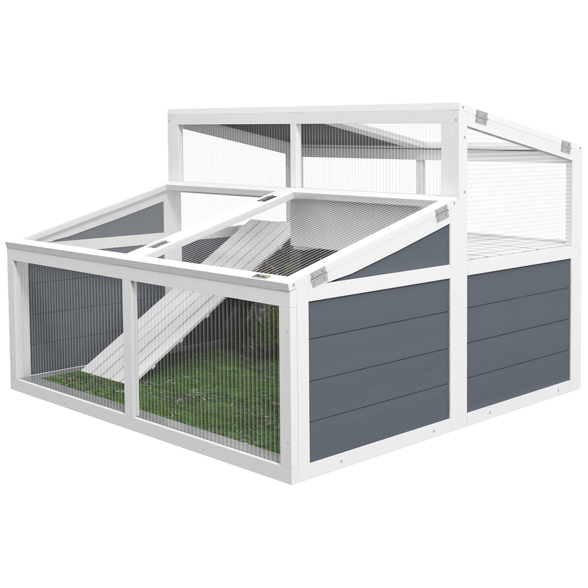 Maison enclos cage pour petit animal tortue avec 2 espaces toit en polycarbonate 3 portes rampe 115 x 115 x 82 cm gris - Image 1