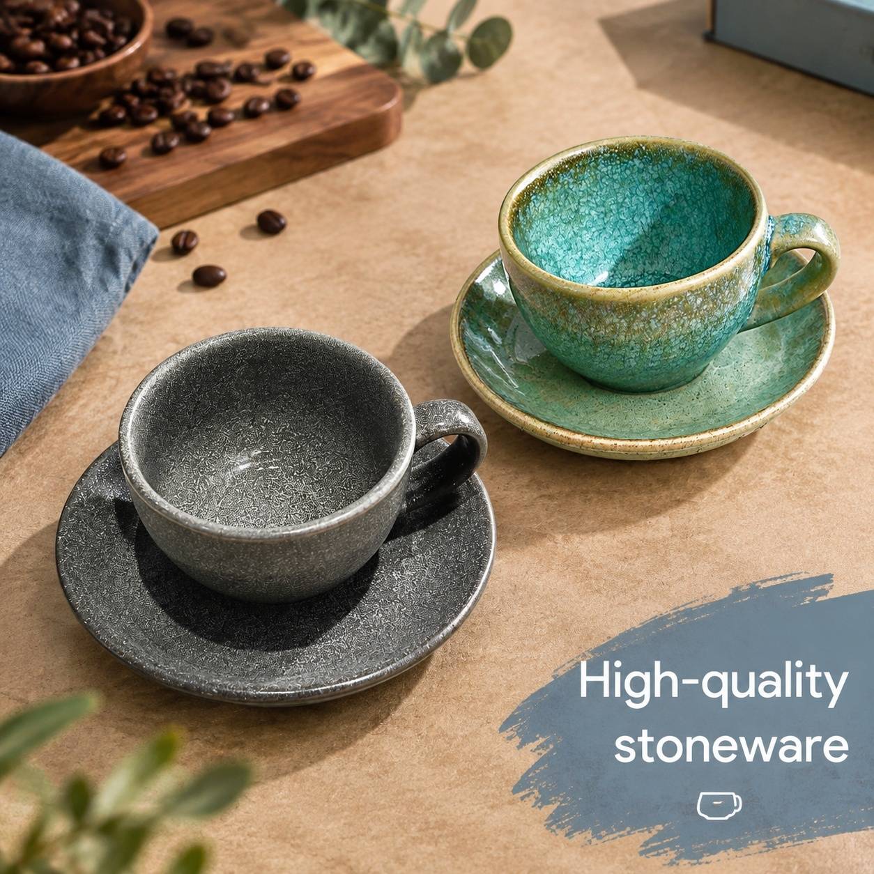 Tasses à Espresso avec Sous-tasses Multicolore Artisanales Lot de 4 Porcelaine - Image 2