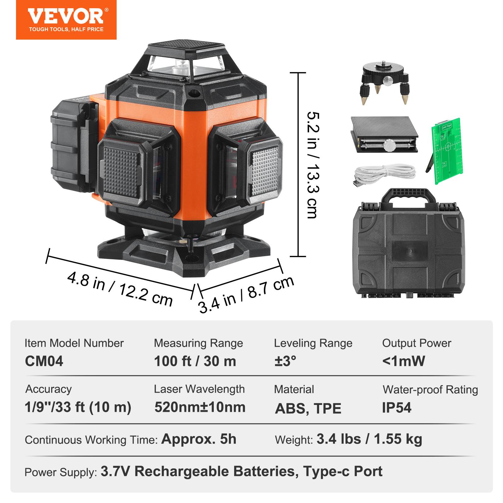 Vevor - VEVOR Niveau laser 30 m, 16 lignes croisées vertes. Autonivelant, précision 0,28 cm/10 m. Batterie 5h. - Image 7