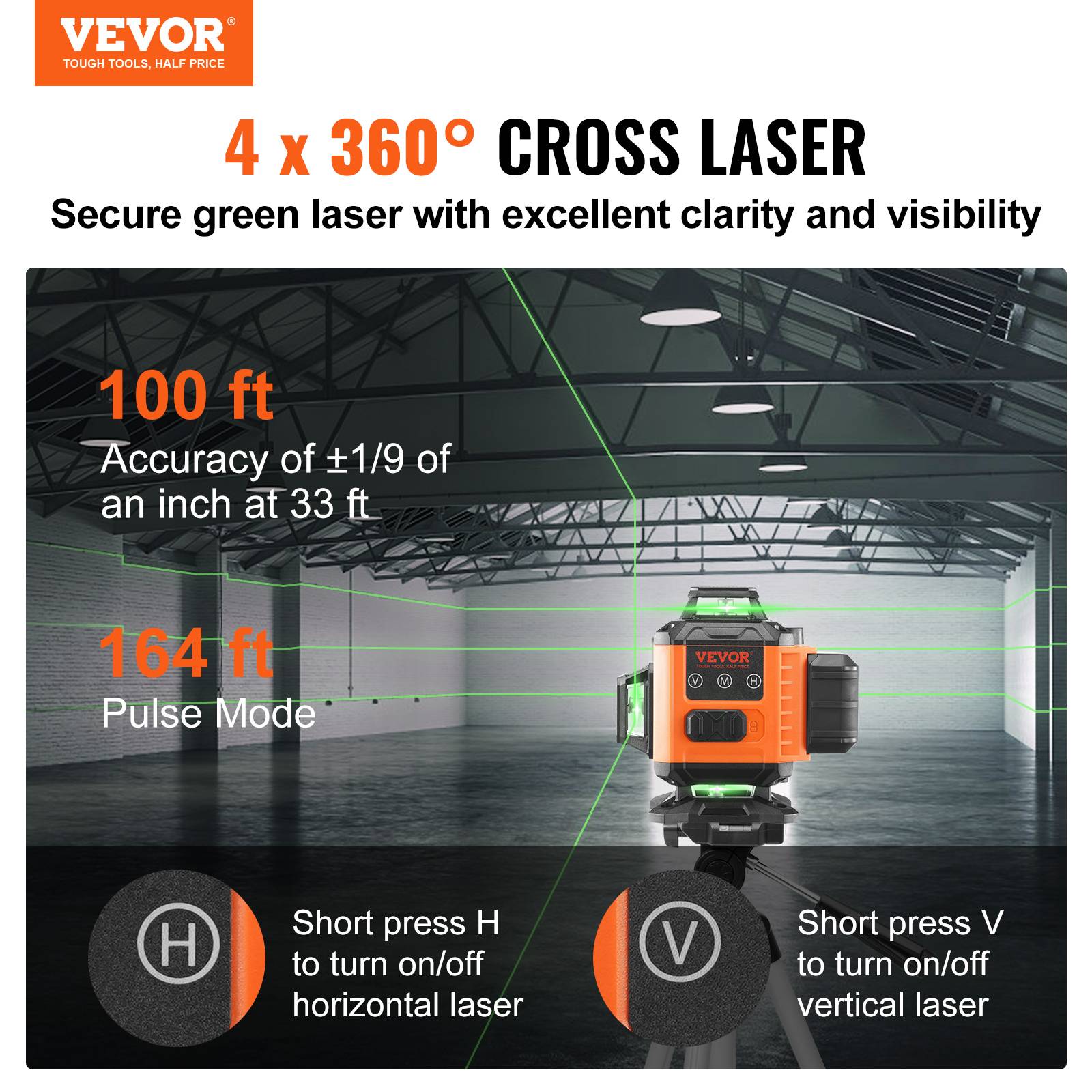 Vevor - VEVOR Niveau laser 30 m, 16 lignes croisées vertes. Autonivelant, précision 0,28 cm/10 m. Batterie 5h. - Image 2