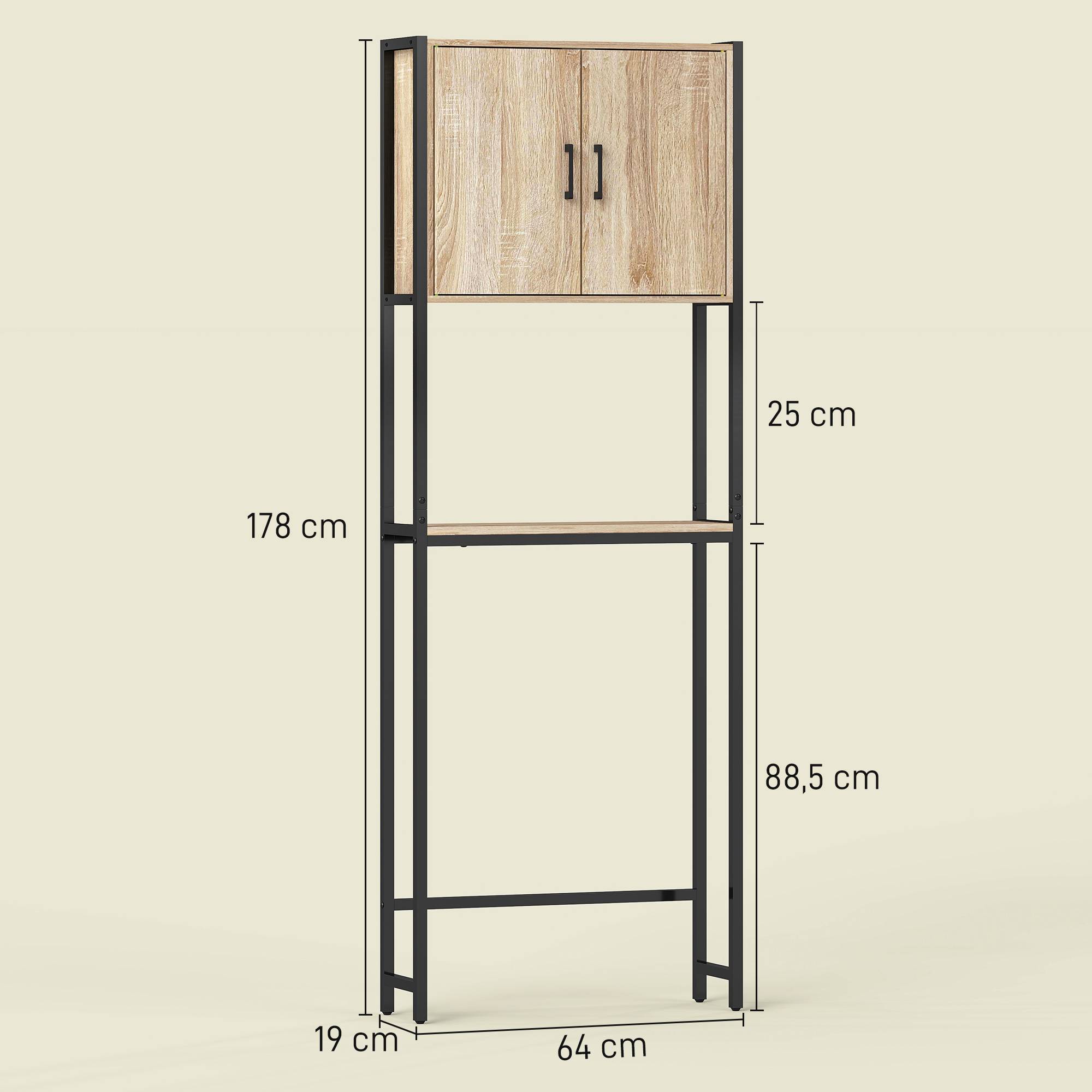 Sans Marque - Meuble WC 2 portes étagère réglable étagère ouverte petits espaces 64x19x178 cm naturel - Image 5