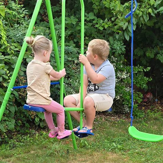 Portique balançoire enfant 3-en-1 avec balançoire face-à-face et 2 sièges, métal extérieur, hauteur réglable, charge 180 kg, dès 3 ans, vert - Image 9