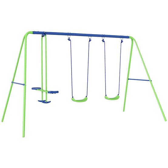 Portique balançoire enfant 3-en-1 avec balançoire face-à-face et 2 sièges, métal extérieur, hauteur réglable, charge 180 kg, dès 3 ans, vert - Image 10