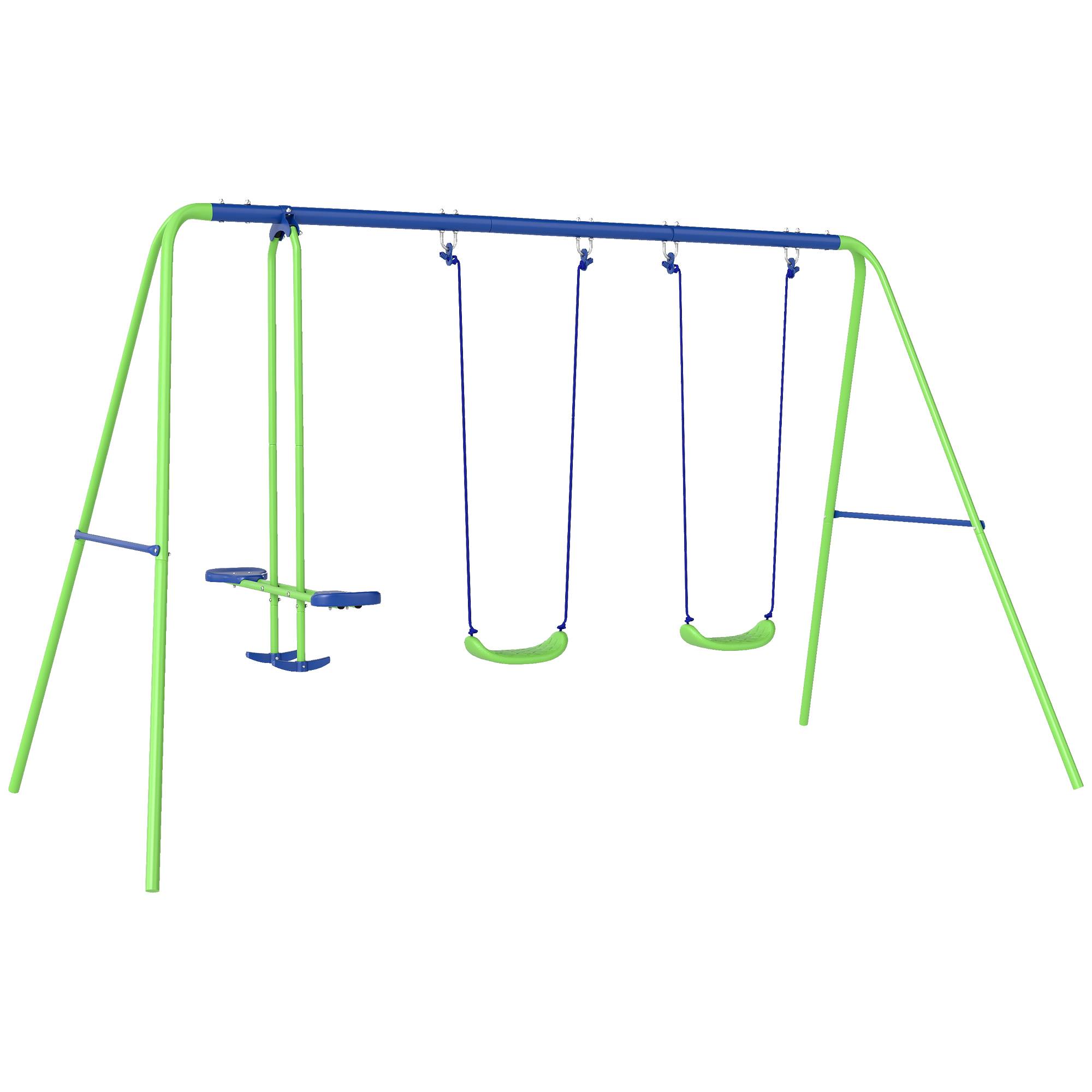 Portique balançoire enfant 3-en-1 avec balançoire face-à-face et 2 sièges, métal extérieur, hauteur réglable, charge 180 kg, dès 3 ans, vert - Image 10