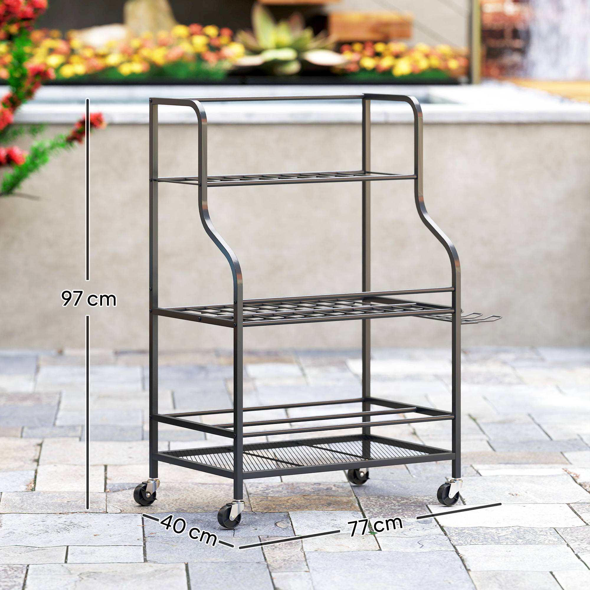 ComfortXL - Porte-outils de jardin acier noir 77 x 40 x 97 cm garage sur roulettes 54 emplacements - ComfortXL Outdoor Living - Image 4