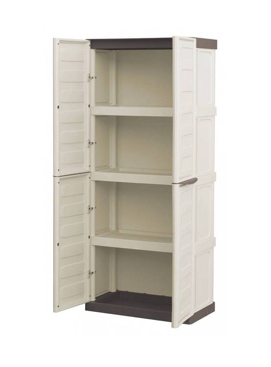 Dmora - Armoire d'extérieur Marchin, Armoire de balcon polyvalente, Armoire d'extérieur 2 portes, Beige et Marron, Finition Rayée, 70x39h165 cm - Dmora - Image 4