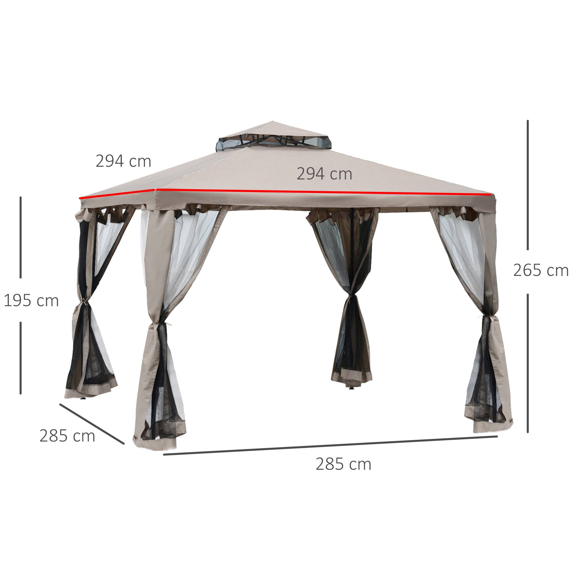Outsunny - Tonnelle de jardin barnum pavillon 3x3m double toit moustiquaires amovibles imperméable gris - Outsunny - Image 3