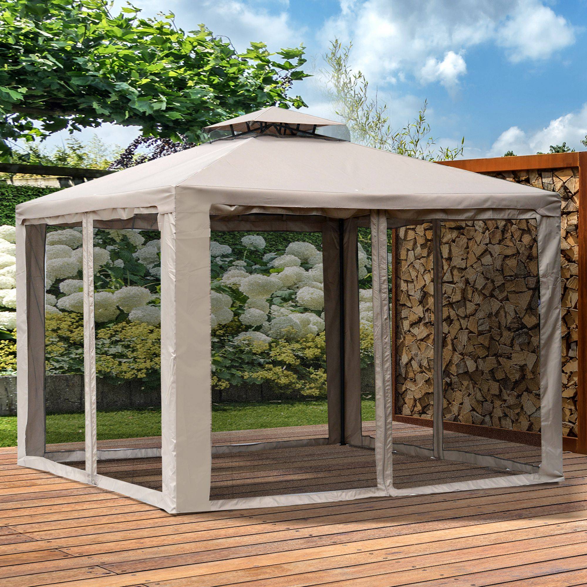 Outsunny - Tonnelle de jardin barnum pavillon 3x3m double toit moustiquaires amovibles imperméable gris - Outsunny - Image 2