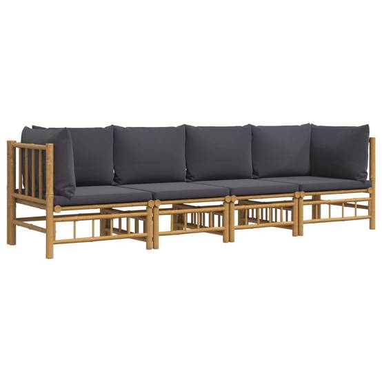 ComfortXL - Ensemble Canapé Jardin Bambou 4 pcs Coussins Gris Foncé Modulaire – ComfortXL Outdoor Living - Image 3